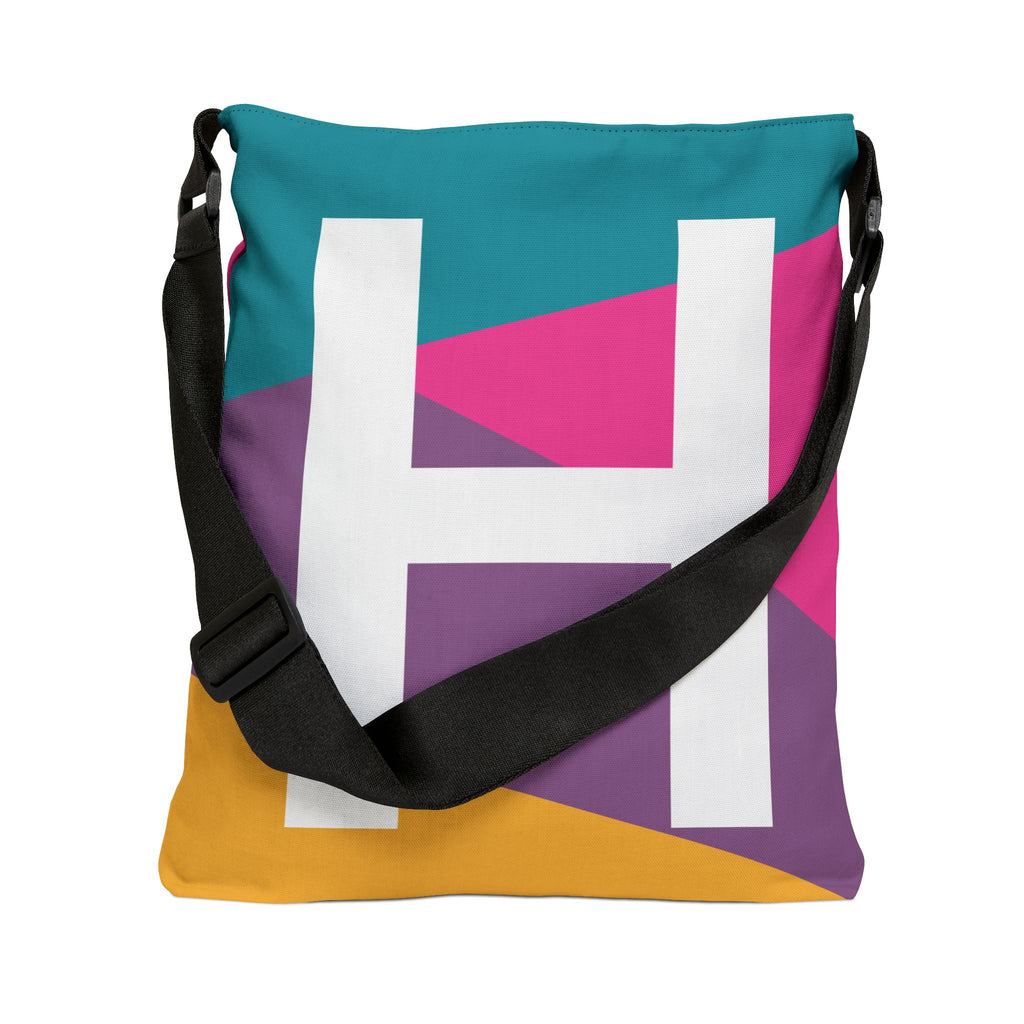 Initial Letter 'H' Colorblock Adjustable Tote Bag — Monogram Alphabet Shoulder Bag