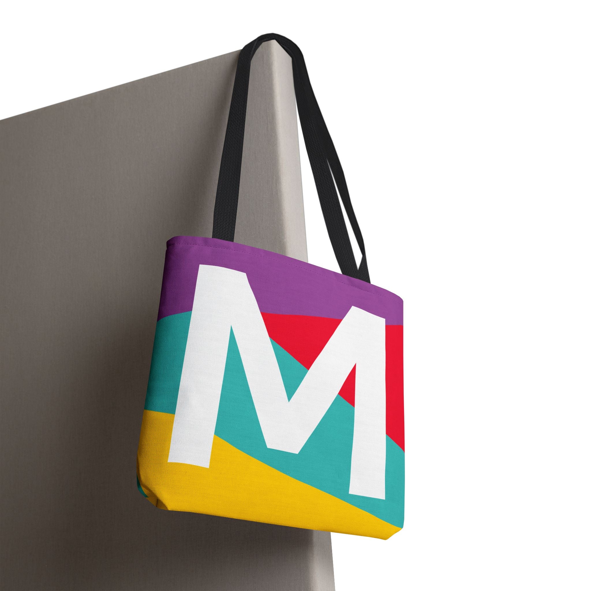 Monogram 'M' Colorblock Tote Bag — Personalized Initial M Shoulder Tote