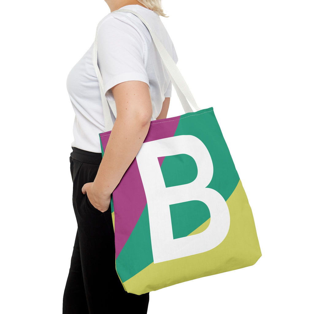 Monogram 'B' Colorblock Tote Bag — Personalized Initial B Shoulder Tote