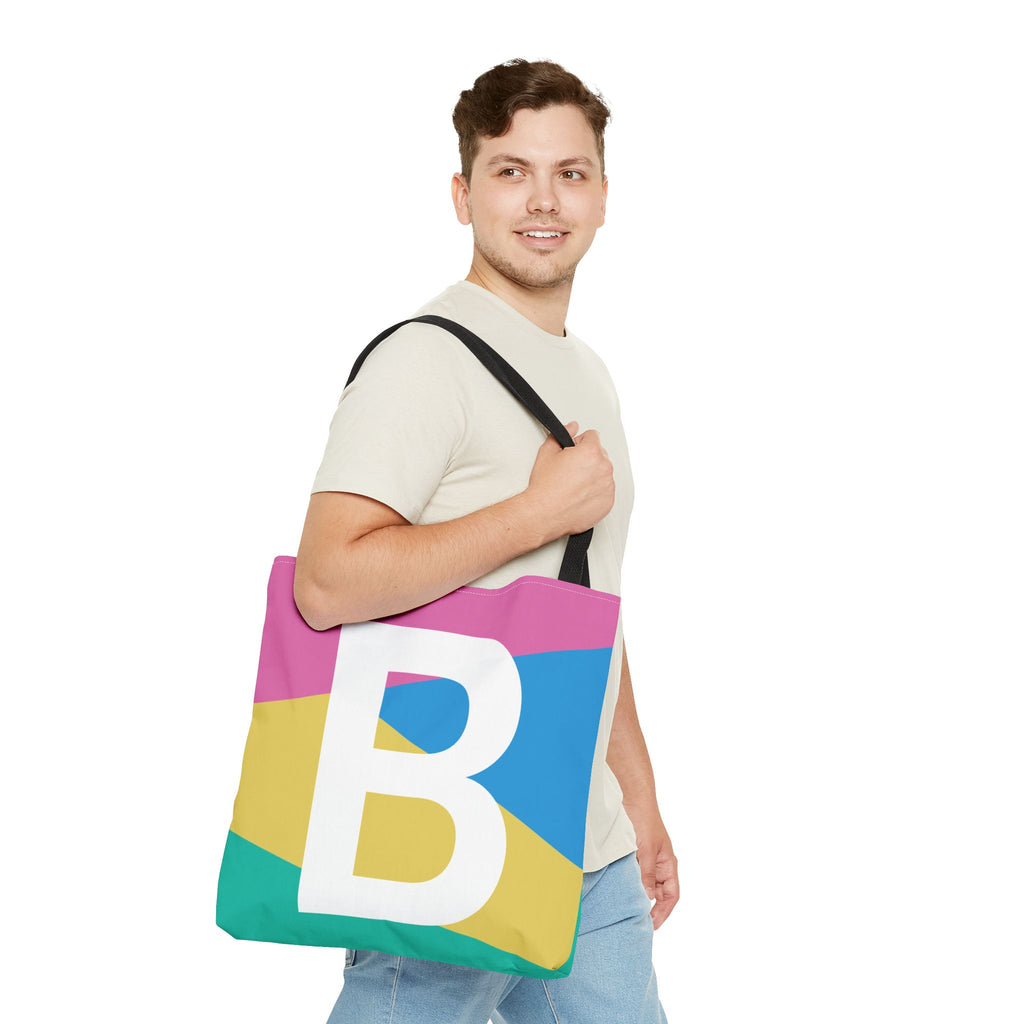 Monogram 'B' Colorblock Tote Bag — Personalized Initial B Shoulder Tote