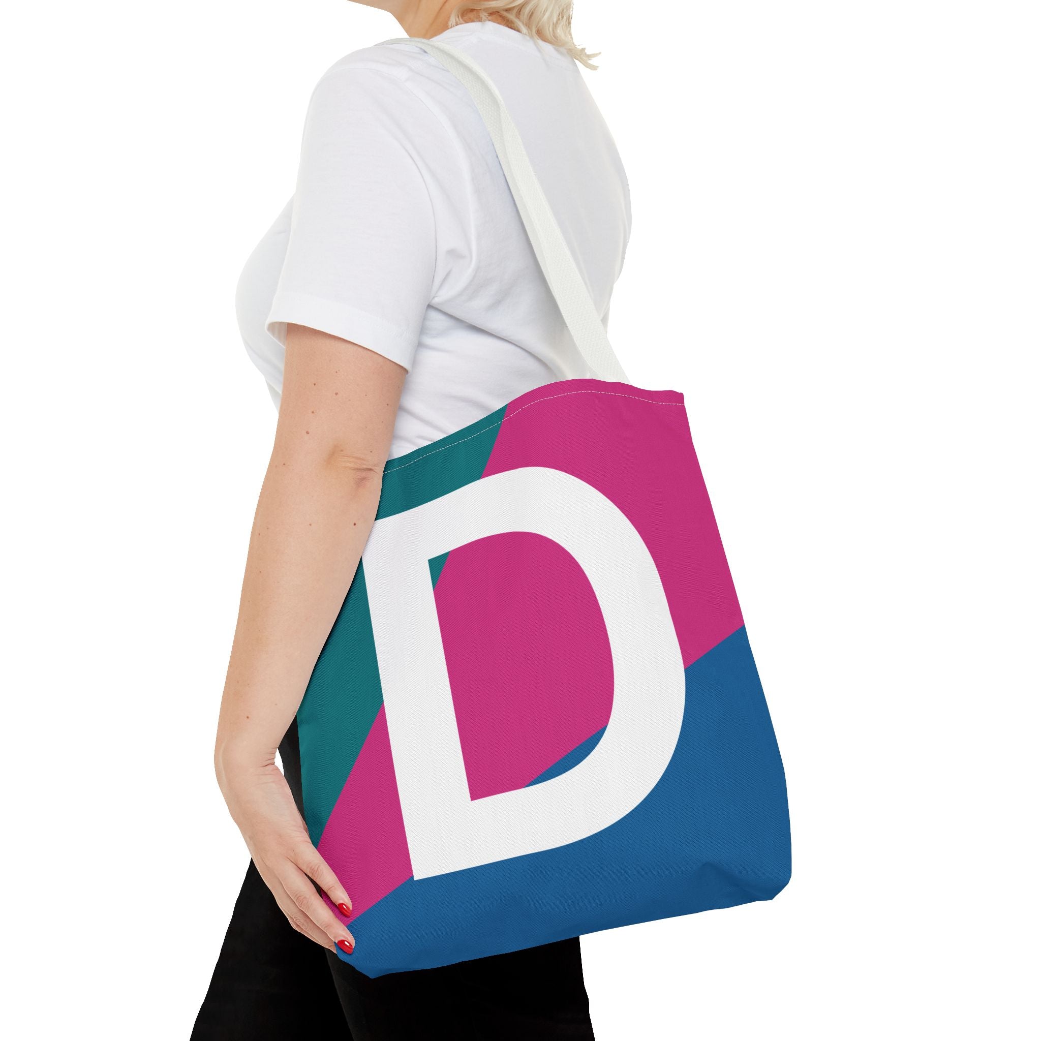Monogram 'D' Colorblock Tote Bag — Personalized Initial D Shoulder Tote