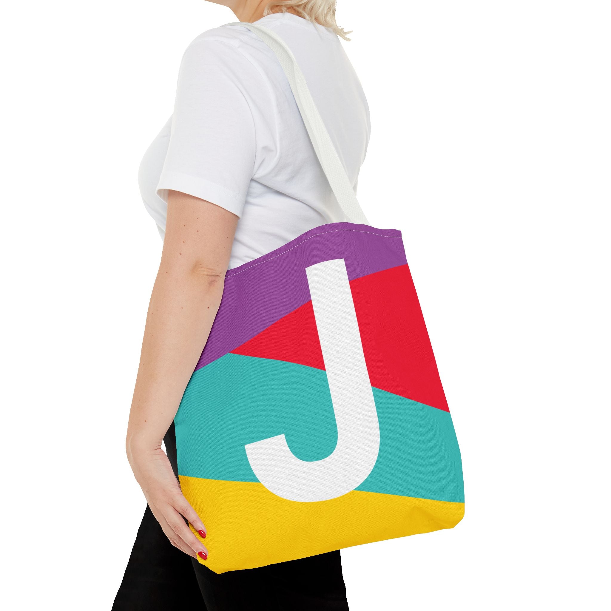 Monogram 'J' Colorblock Tote Bag — Personalized Initial J Shoulder Tote