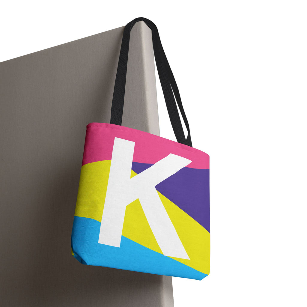Monogram 'K' Colorblock Tote Bag — Personalized Initial K Shoulder Tote