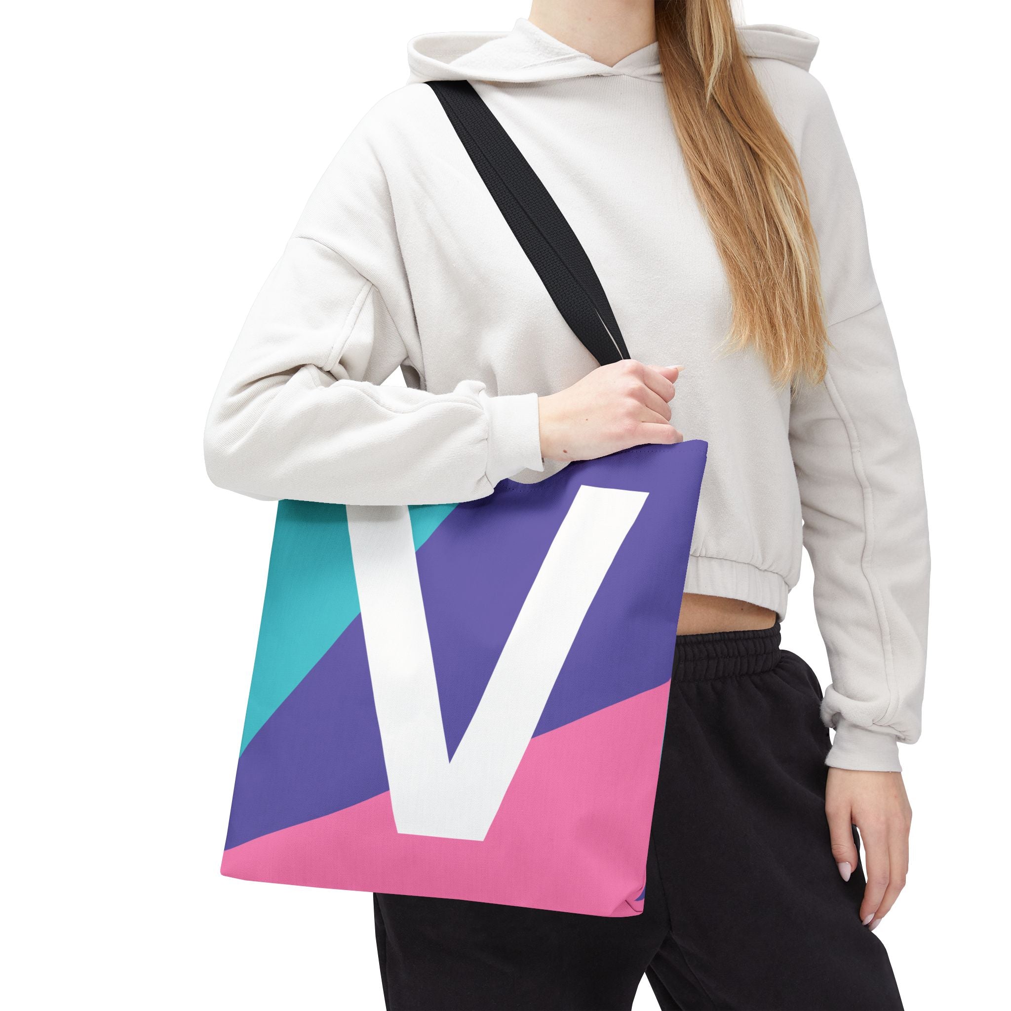 Monogram 'V' Colorblock Tote Bag — Personalized Initial V Shoulder Tote