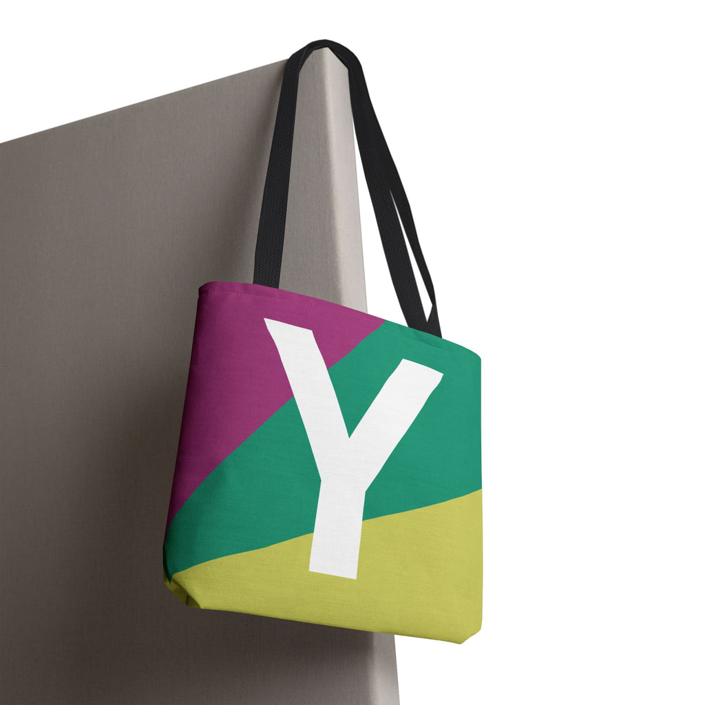 Monogram 'Y' Colorblock Tote Bag — Personalized Initial Y Shoulder Tote