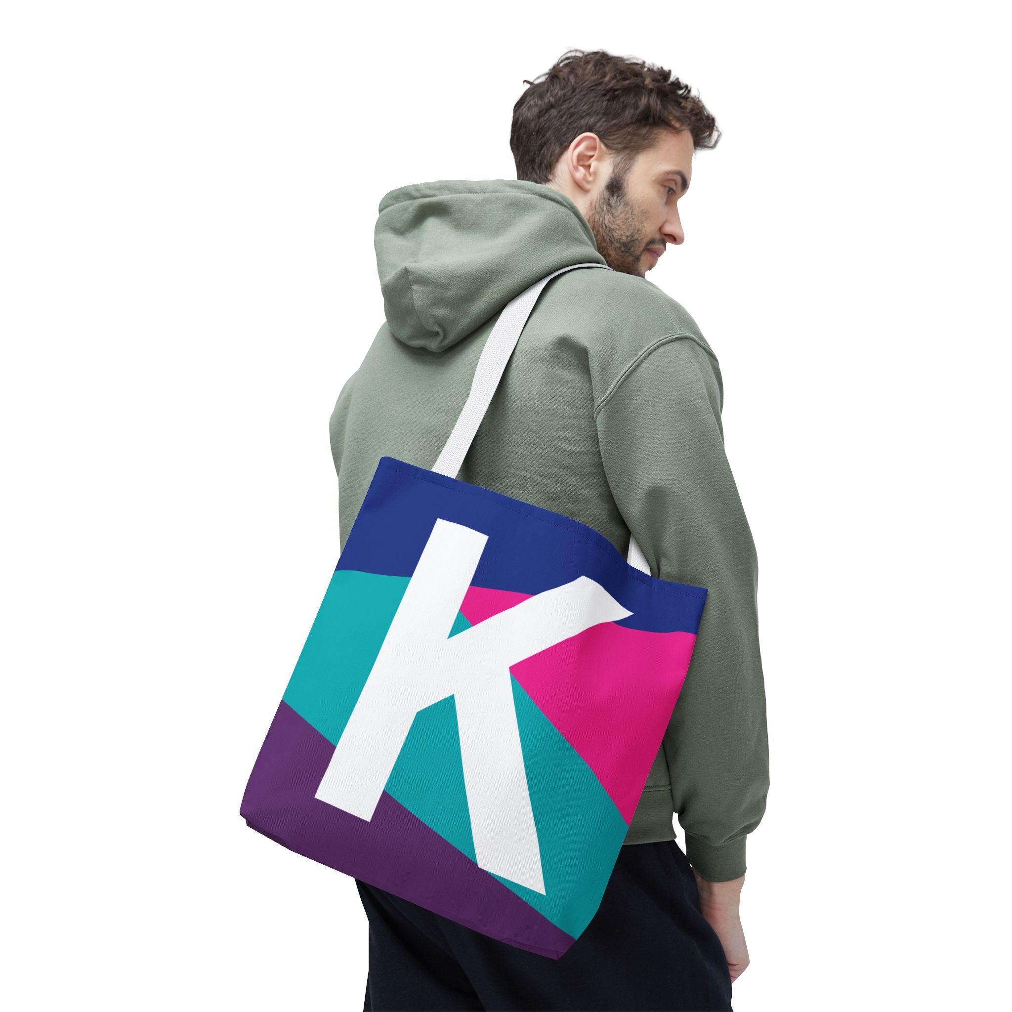 Monogram 'K' Colorblock Tote Bag — Personalized Initial K Shoulder Tote