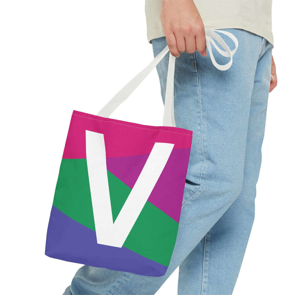 Monogram 'V' Colorblock Tote Bag — Personalized Initial V Shoulder Tote