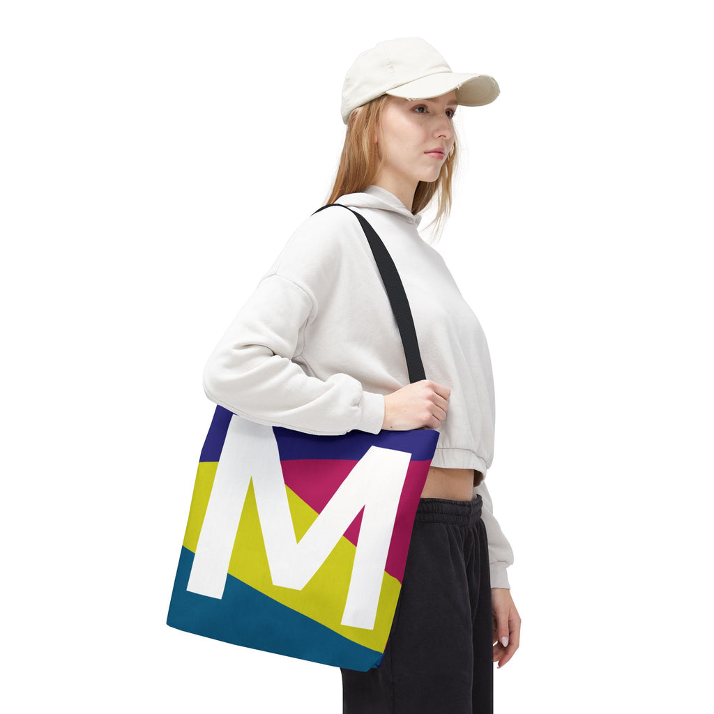 Monogram 'M' Colorblock Tote Bag — Personalized Initial M Shoulder Tote