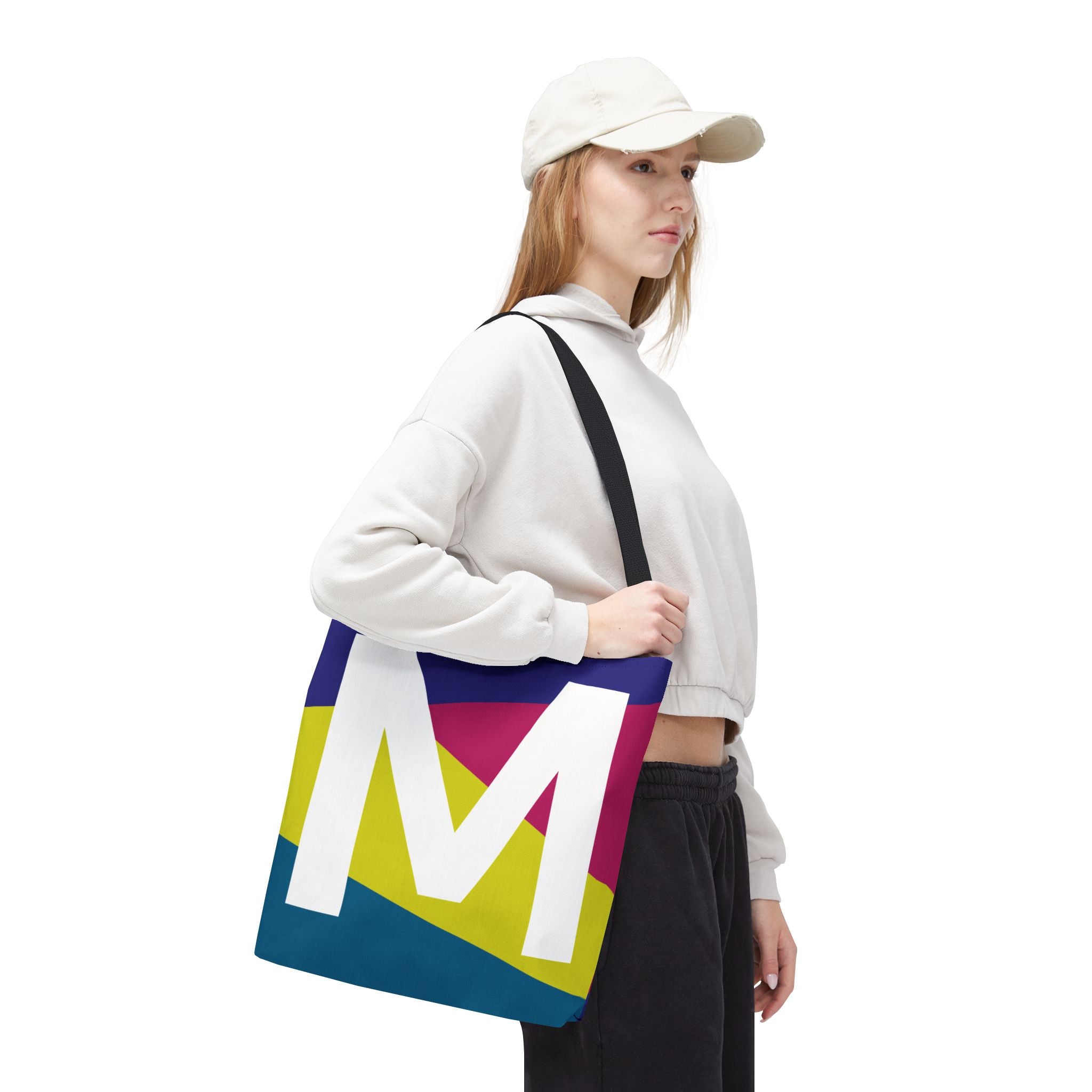 Monogram 'M' Colorblock Tote Bag — Personalized Initial M Shoulder Tote