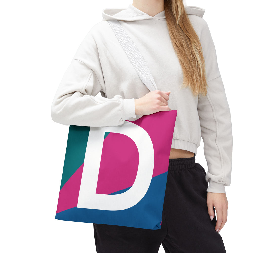 Monogram 'D' Colorblock Tote Bag — Personalized Initial D Shoulder Tote