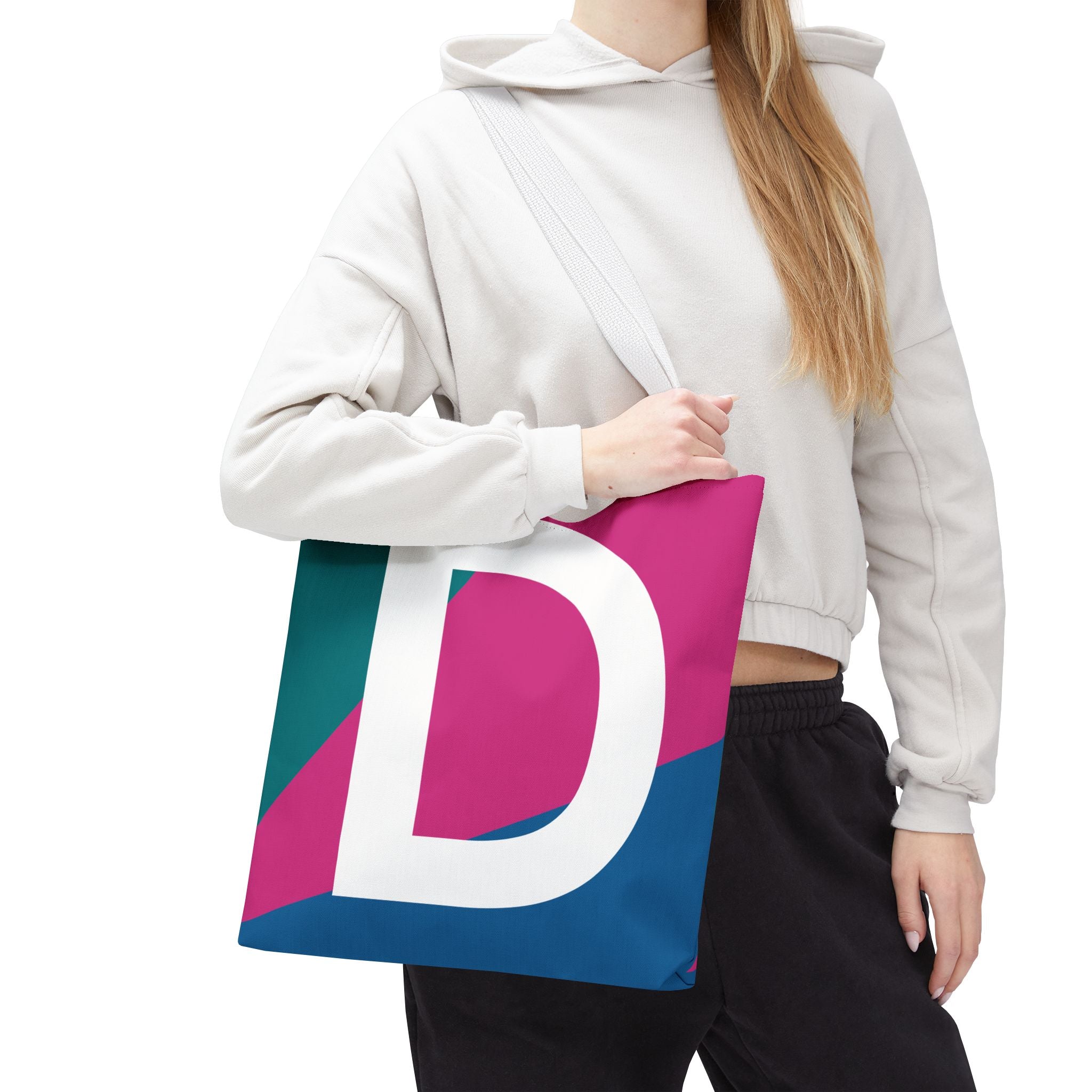 Monogram 'D' Colorblock Tote Bag — Personalized Initial D Shoulder Tote