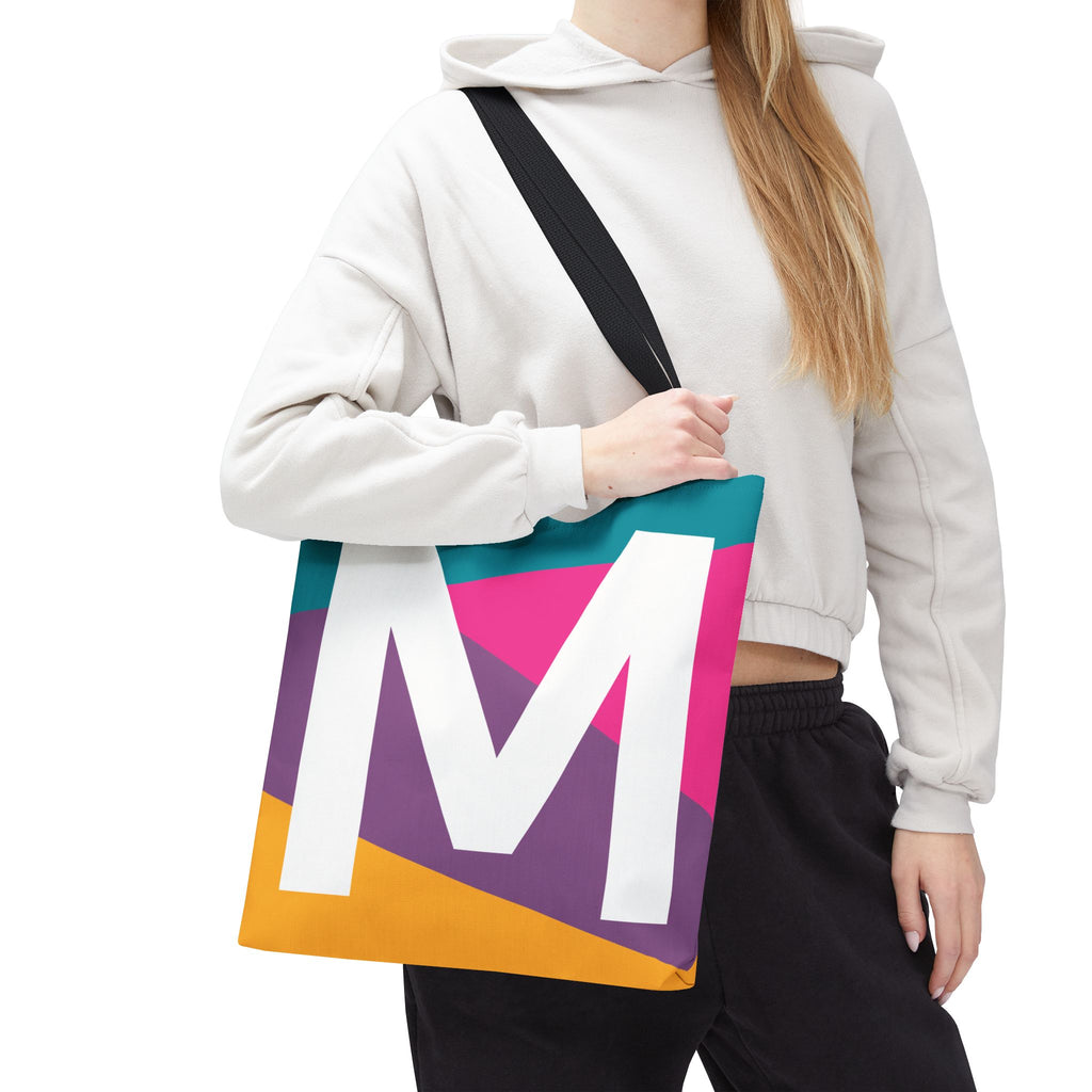 Monogram 'M' Colorblock Tote Bag — Personalized Initial M Shoulder Tote