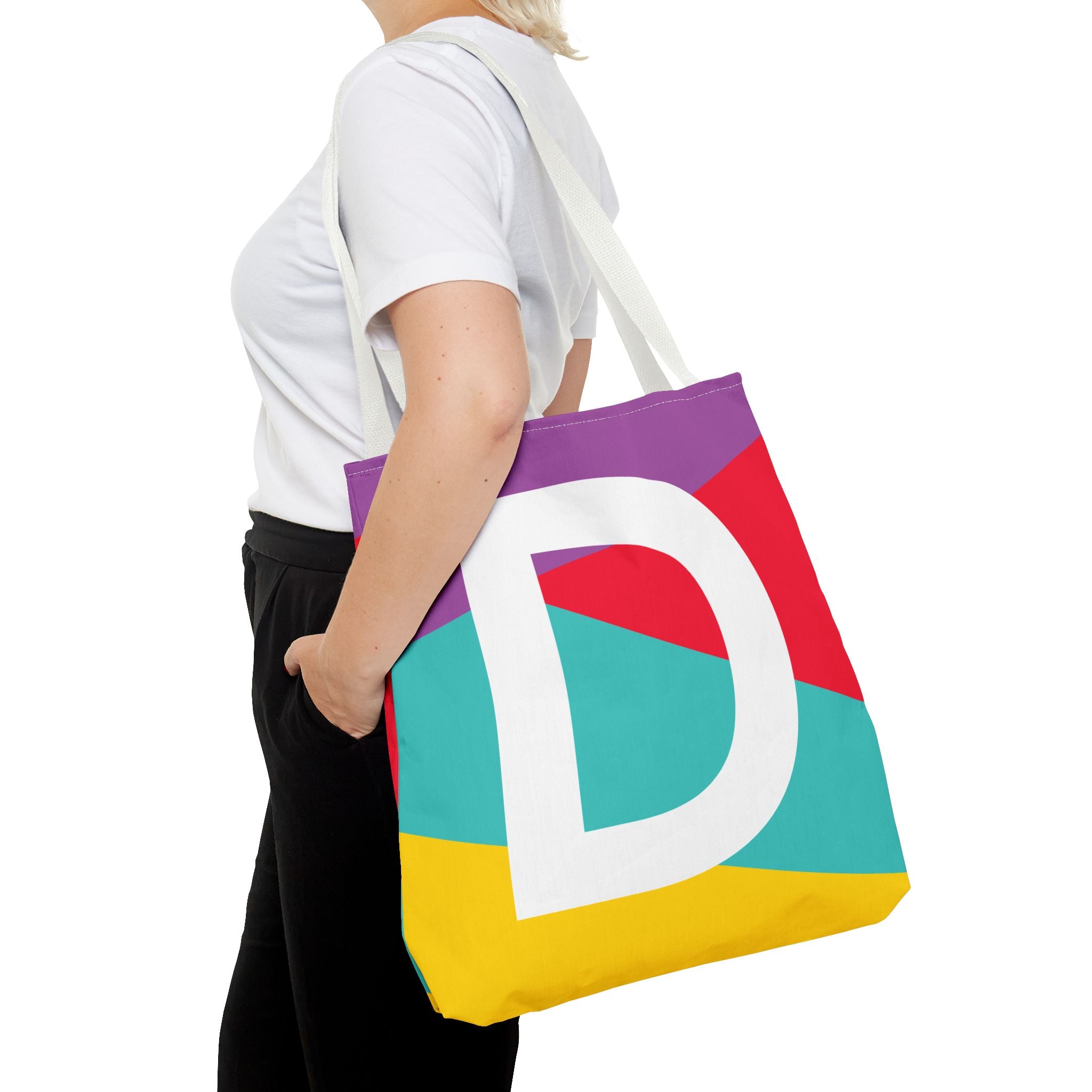 Monogram 'D' Colorblock Tote Bag — Personalized Initial D Shoulder Tote
