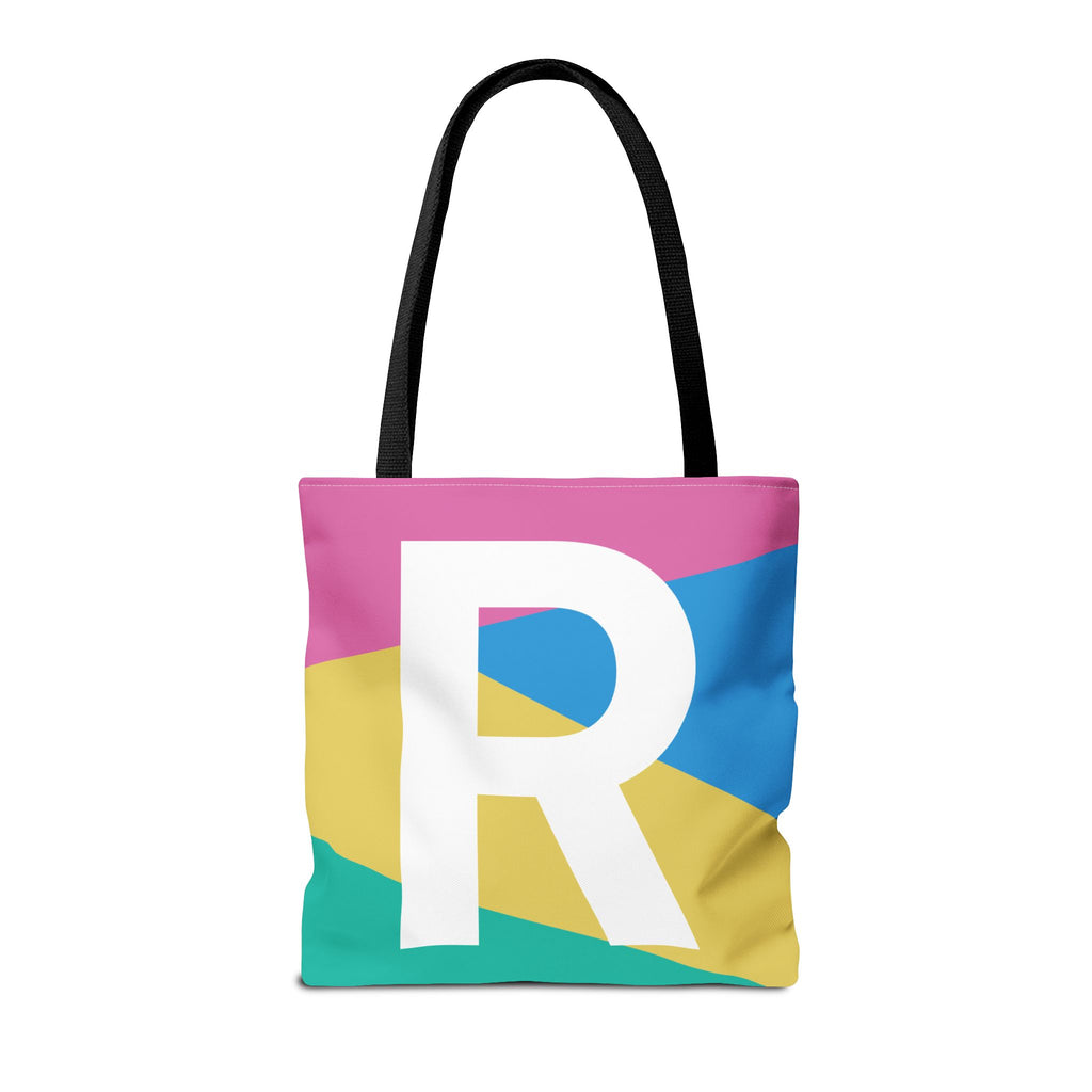 Monogram 'R' Colorblock Tote Bag — Personalized Initial R Shoulder Tote