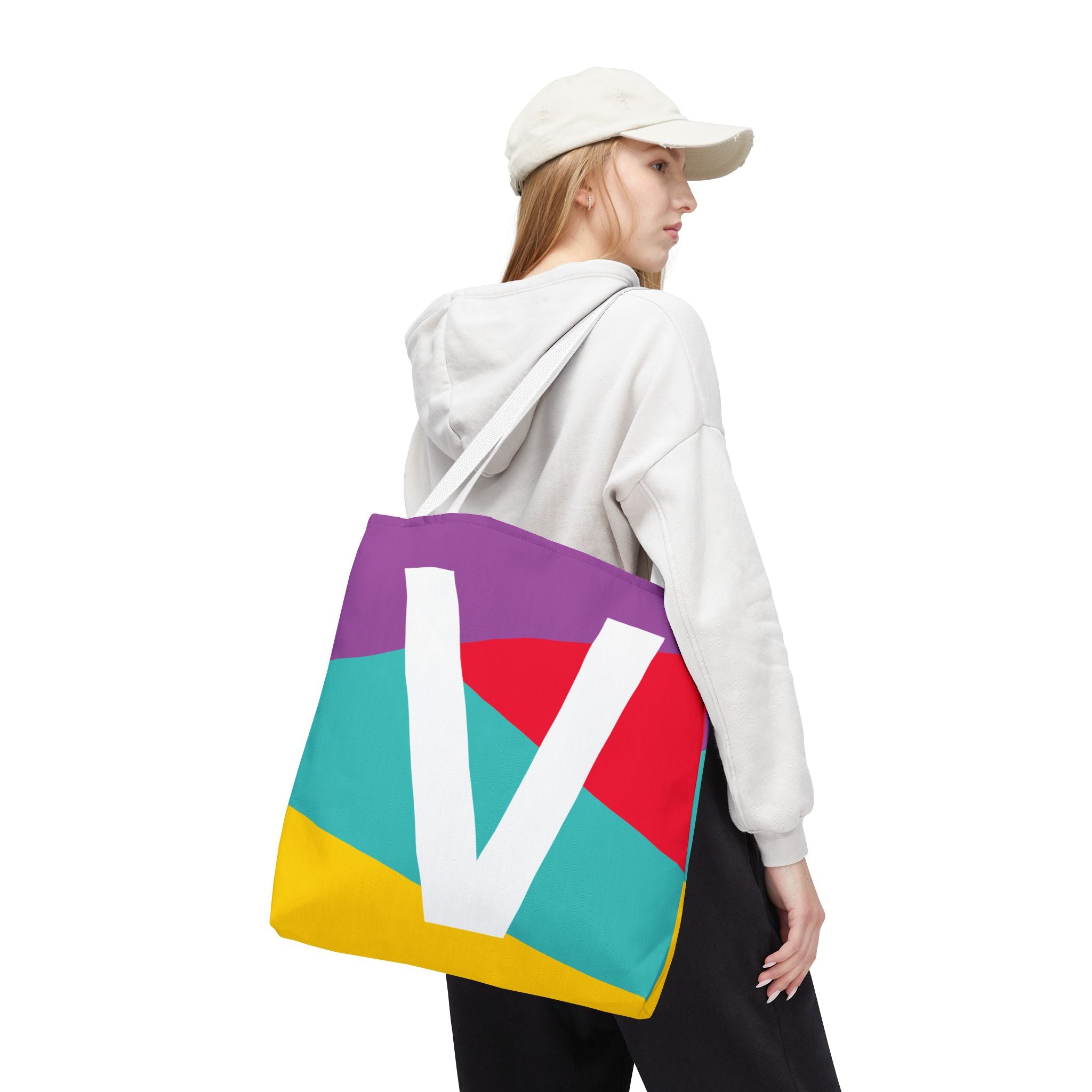 Monogram 'V' Colorblock Tote Bag — Personalized Initial V Shoulder Tote