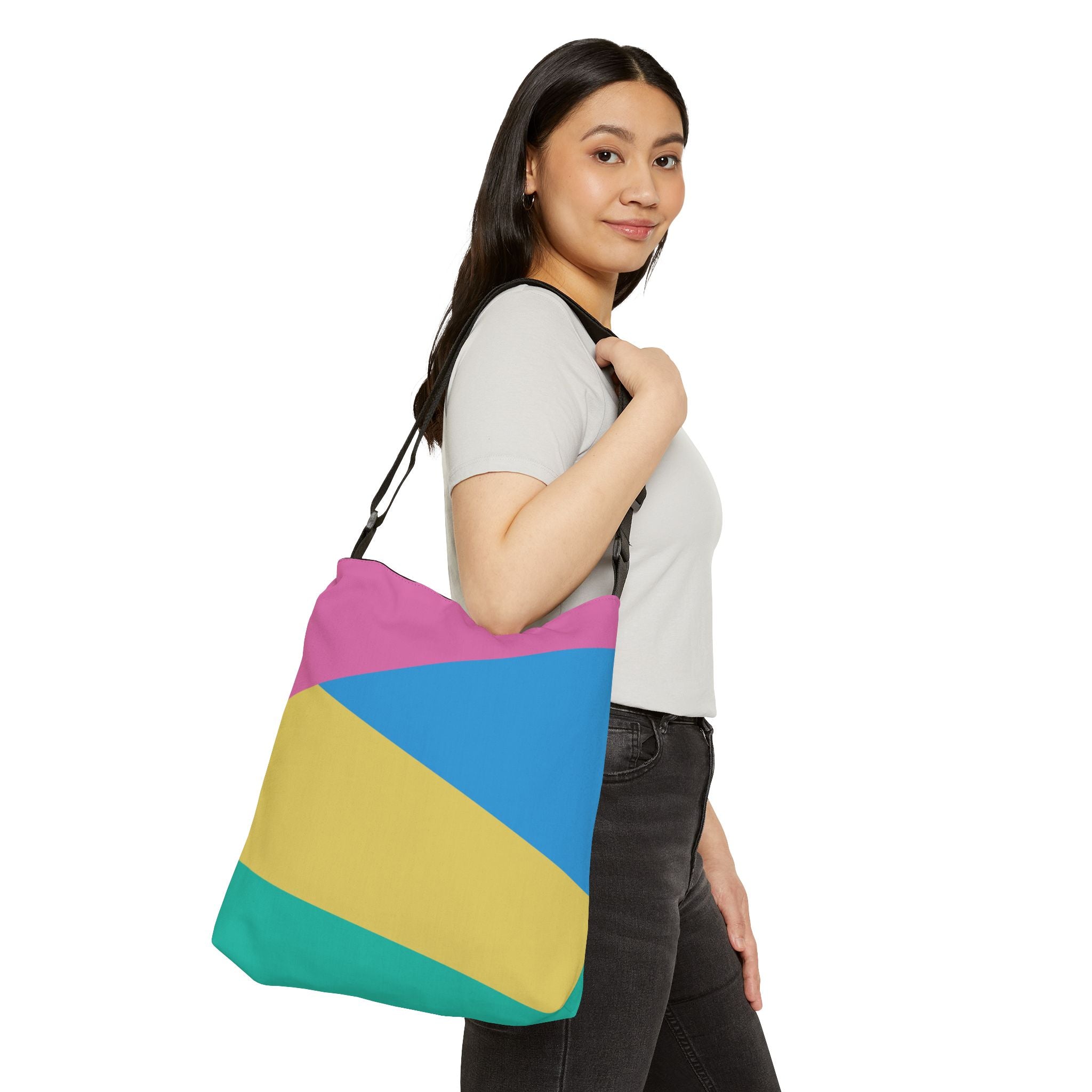 Colorblock Geometric Tote Bag — Adjustable Strap, Bright Abstract Pattern