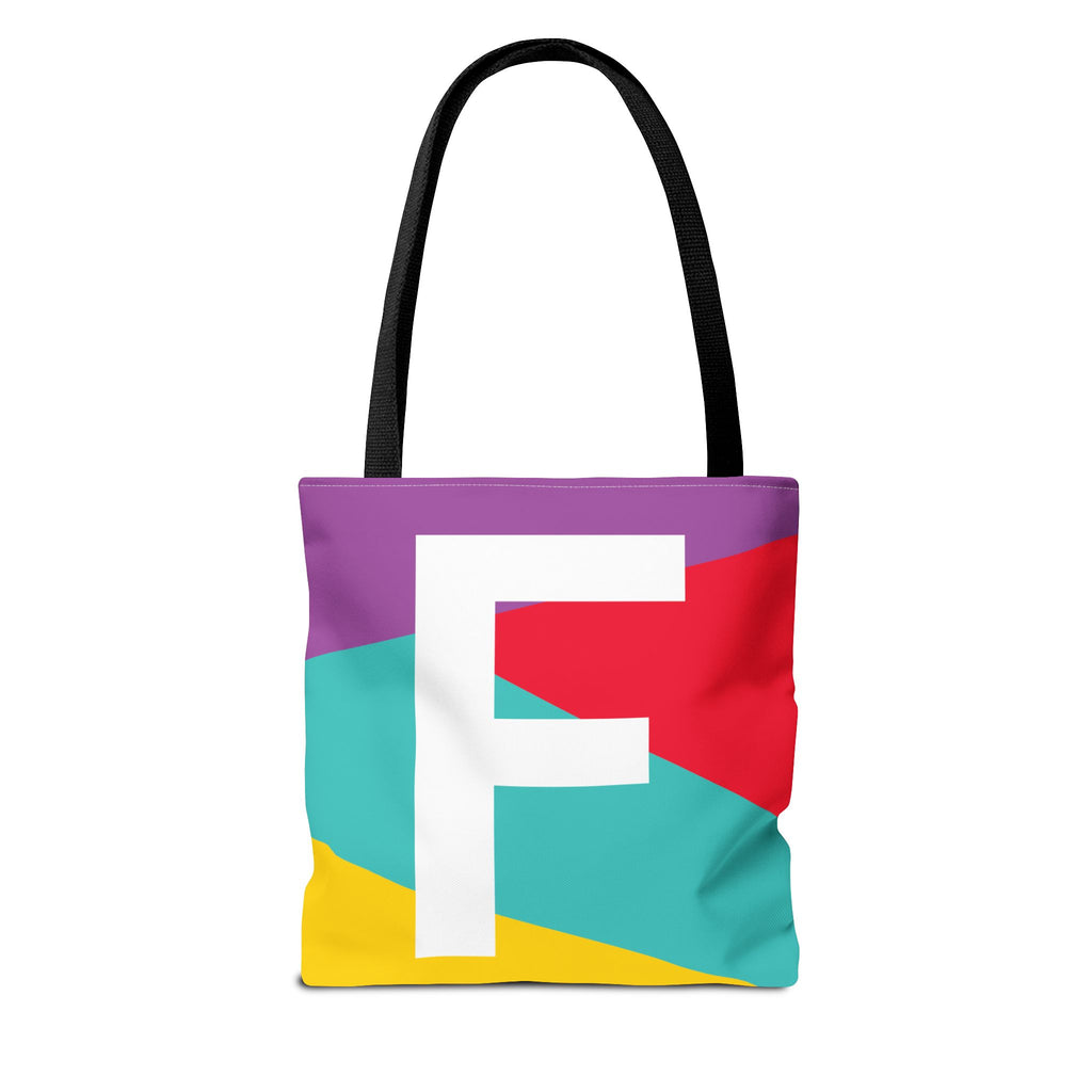 Monogram 'F' Colorblock Tote Bag — Personalized Initial F Shoulder Tote