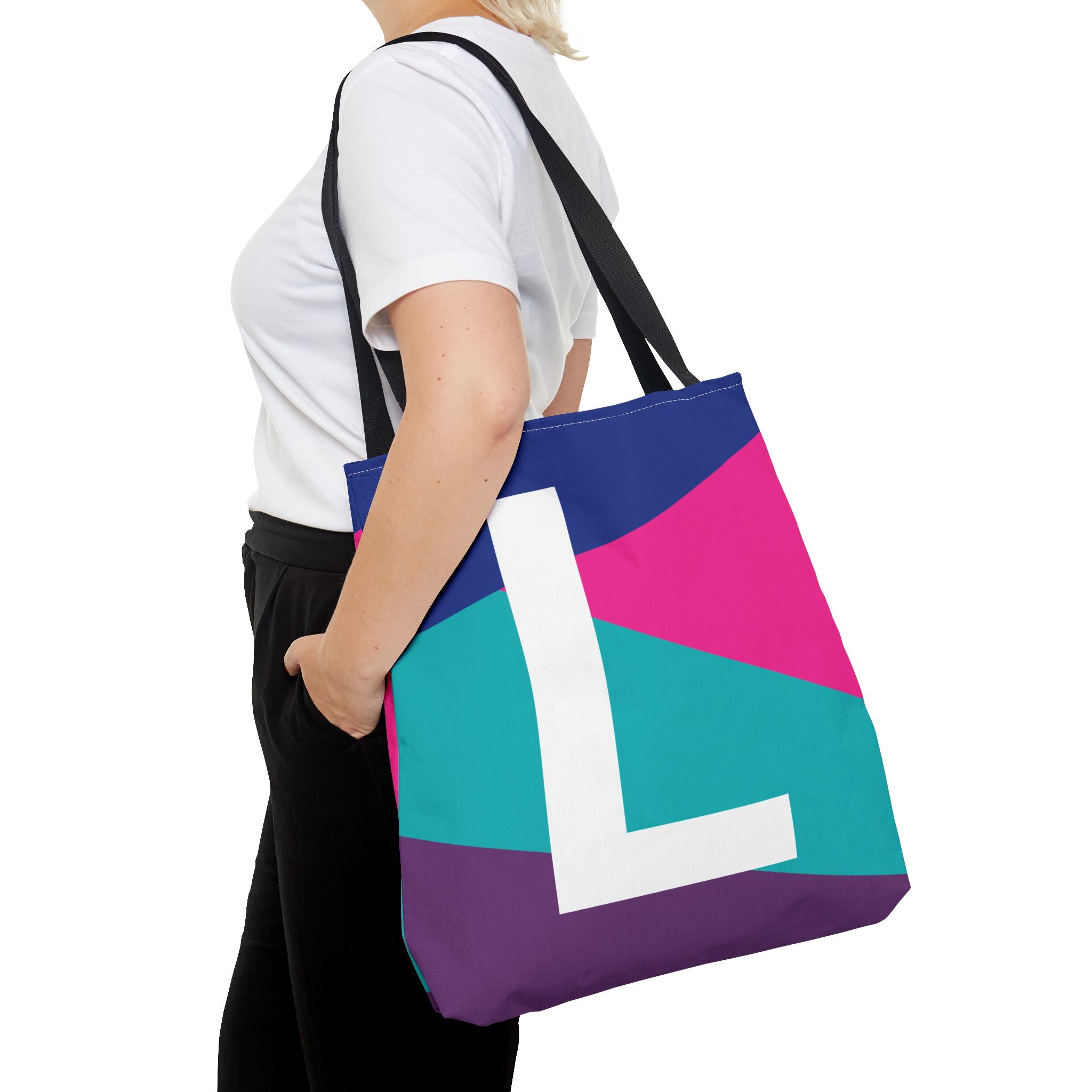 Monogram 'L' Colorblock Tote Bag — Personalized Initial L Shoulder Tote