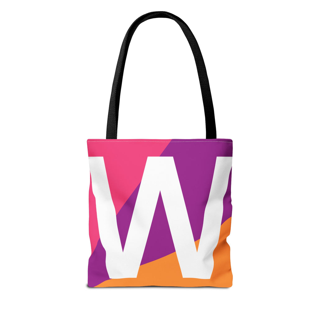 Monogram 'W' Colorblock Tote Bag — Personalized Initial W Shoulder Tote