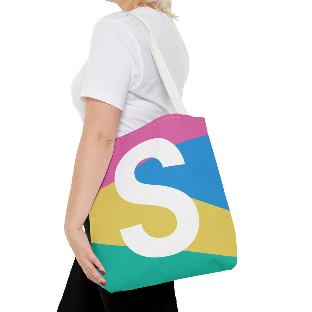 Monogram 'S' Colorblock Tote Bag — Personalized Initial S Shoulder Tote