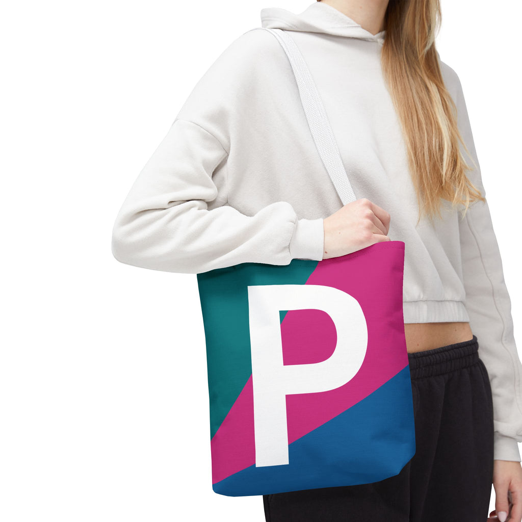 Monogram 'P' Colorblock Tote Bag — Personalized Initial P Shoulder Tote
