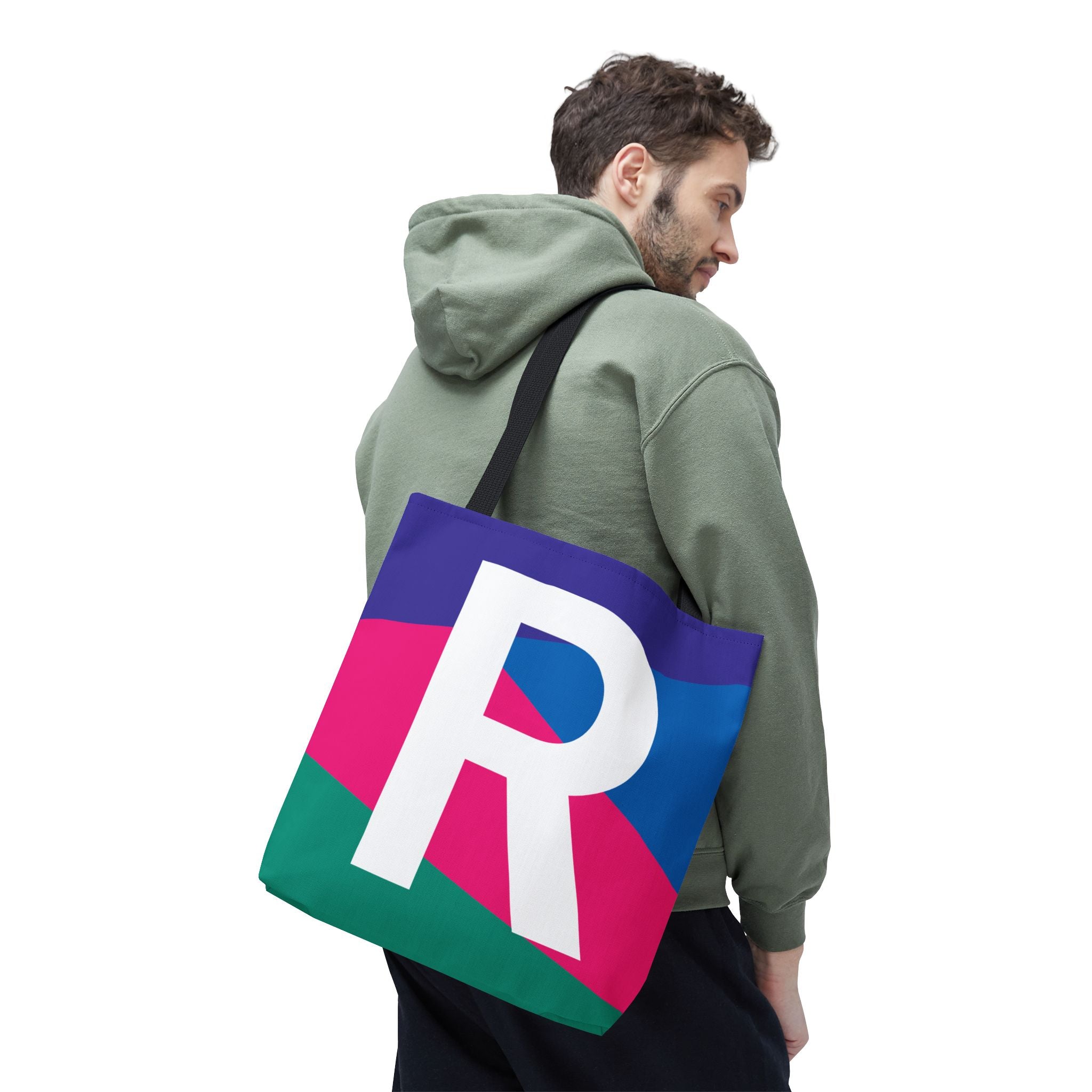 Monogram 'R' Colorblock Tote Bag — Personalized Initial R Shoulder Tote