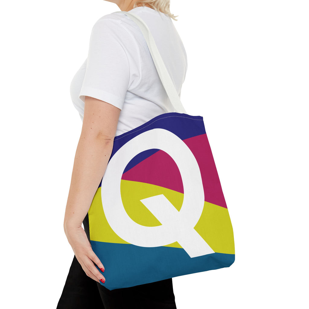 Monogram 'Q' Colorblock Tote Bag — Personalized Initial Q Shoulder Tote