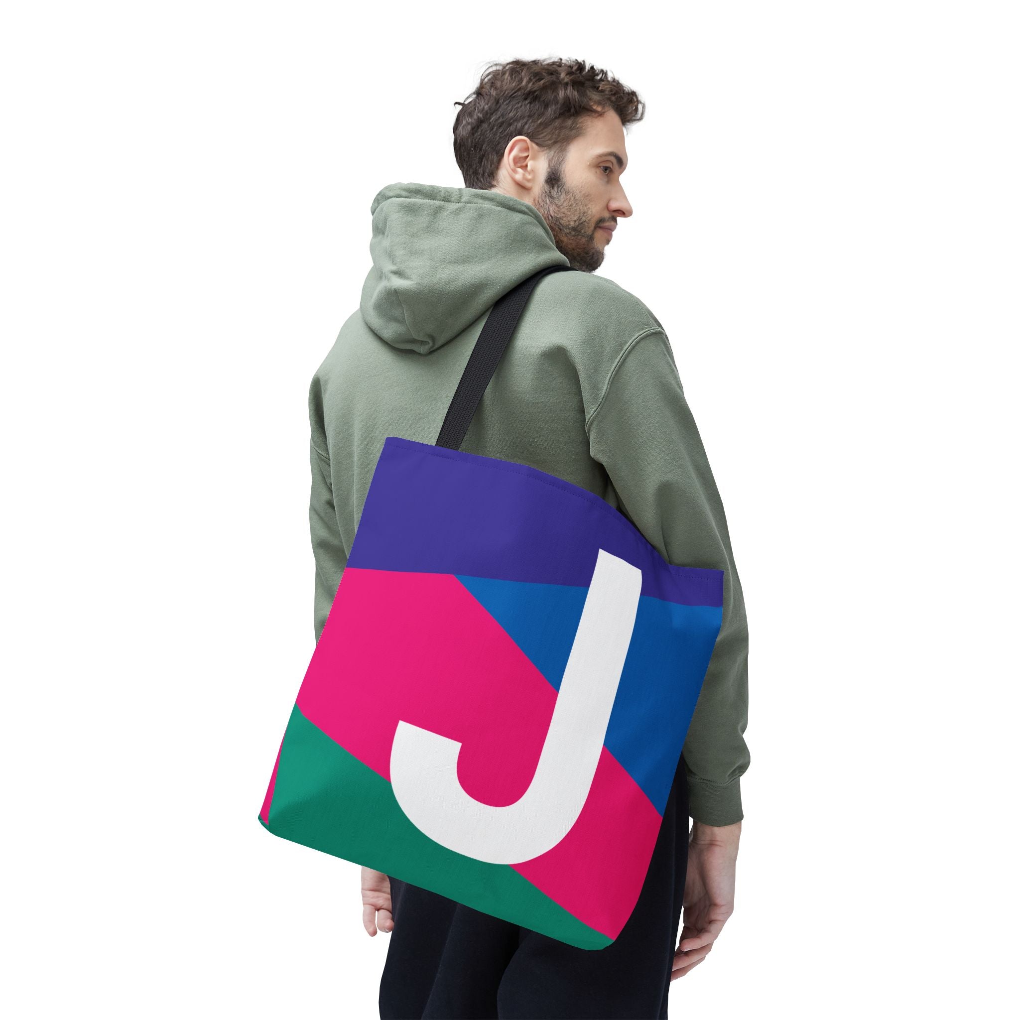 Monogram 'J' Colorblock Tote Bag — Personalized Initial J Shoulder Tote
