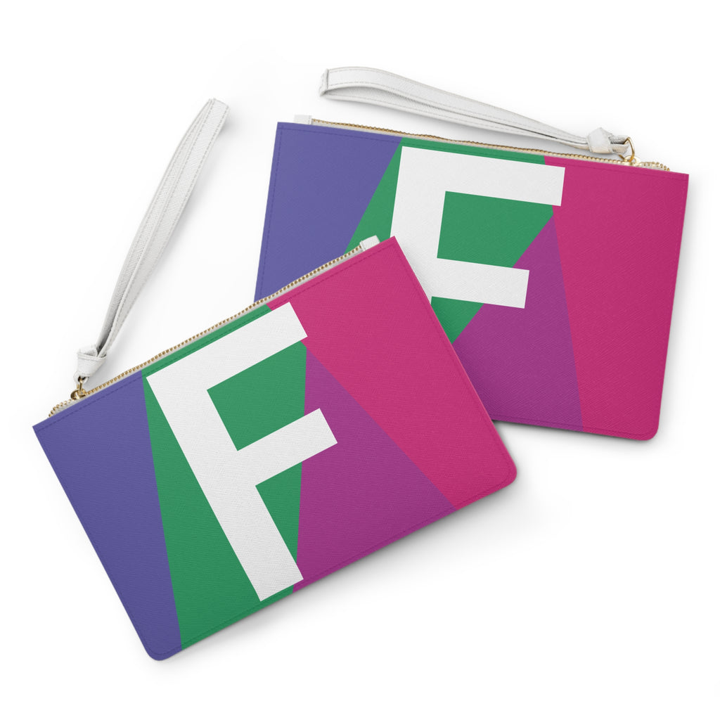 Monogram 'F' Colorblock Clutch Bag — Bold Geometric Wristlet for Everyday & Gifts
