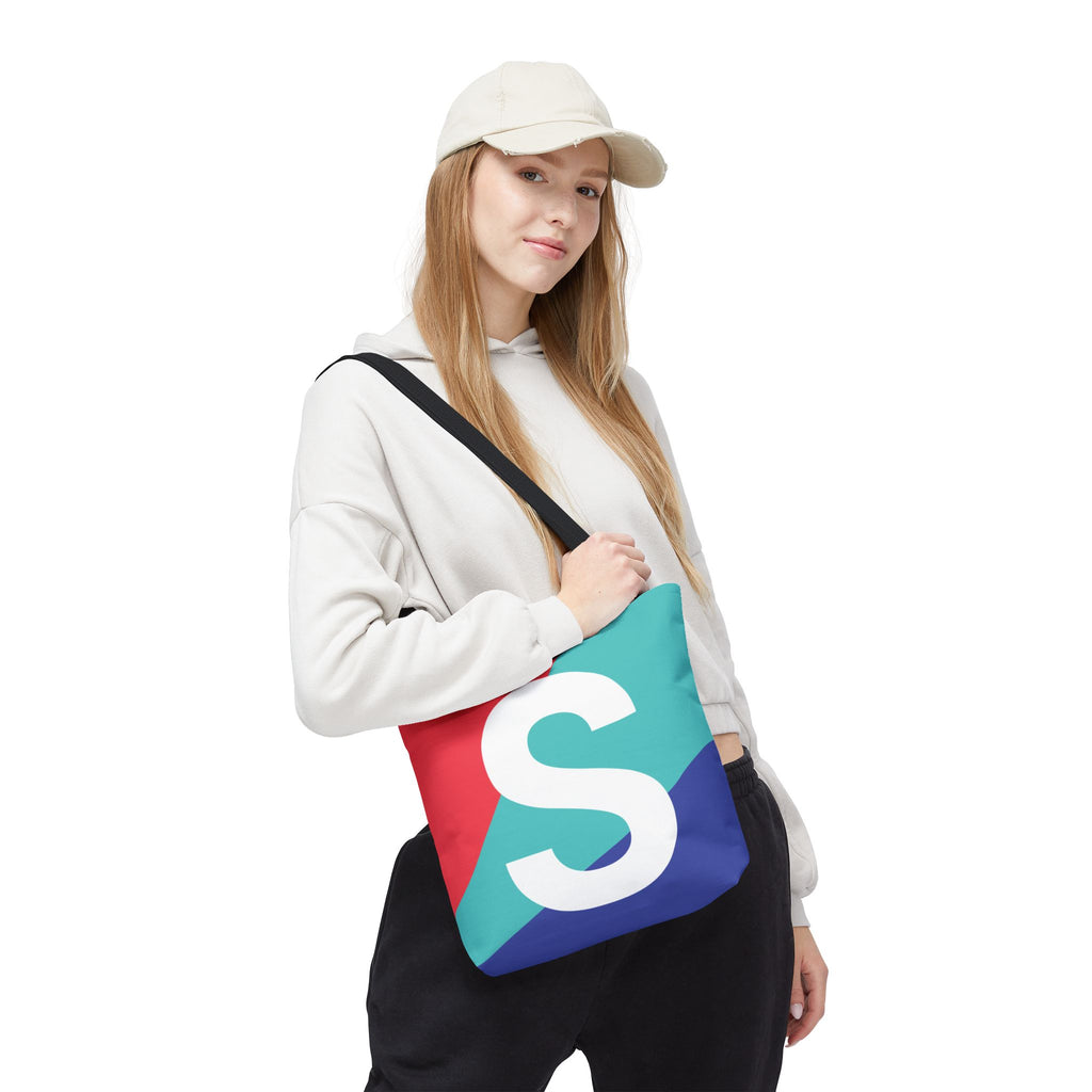 Monogram 'S' Colorblock Tote Bag — Personalized Initial S Shoulder Tote
