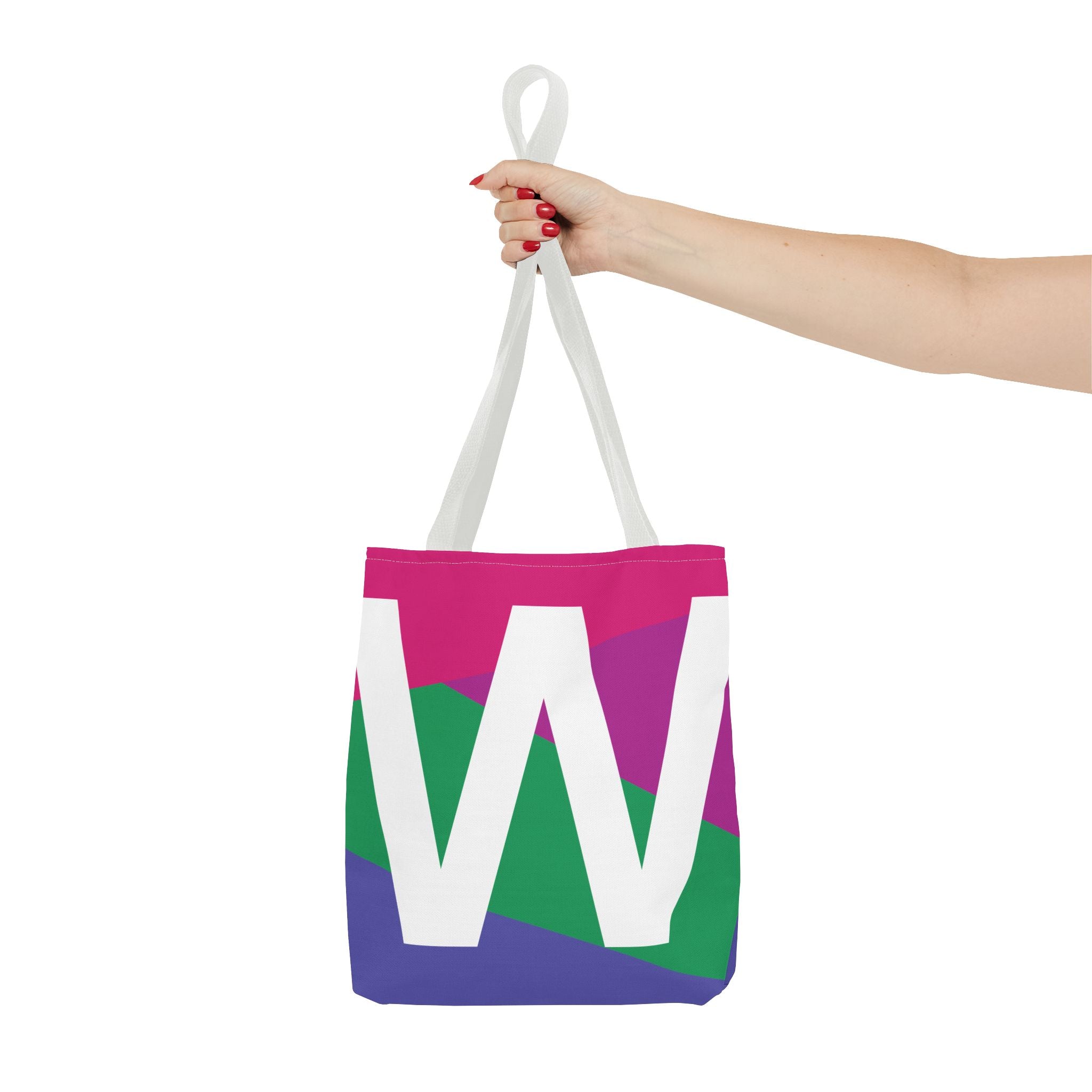 Monogram 'W' Colorblock Tote Bag — Personalized Initial W Shoulder Tote
