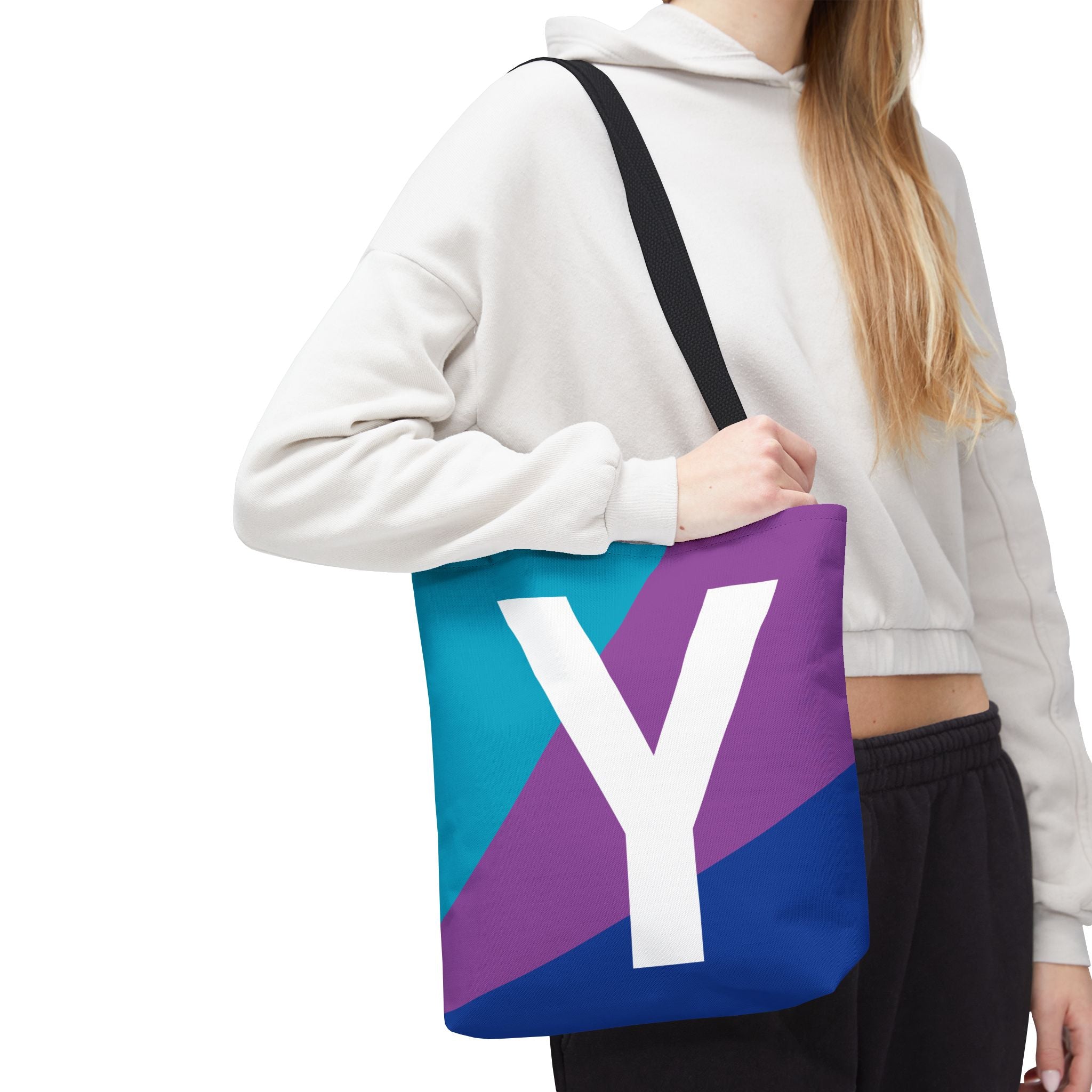 Monogram 'Y' Colorblock Tote Bag — Personalized Initial Y Shoulder Tote