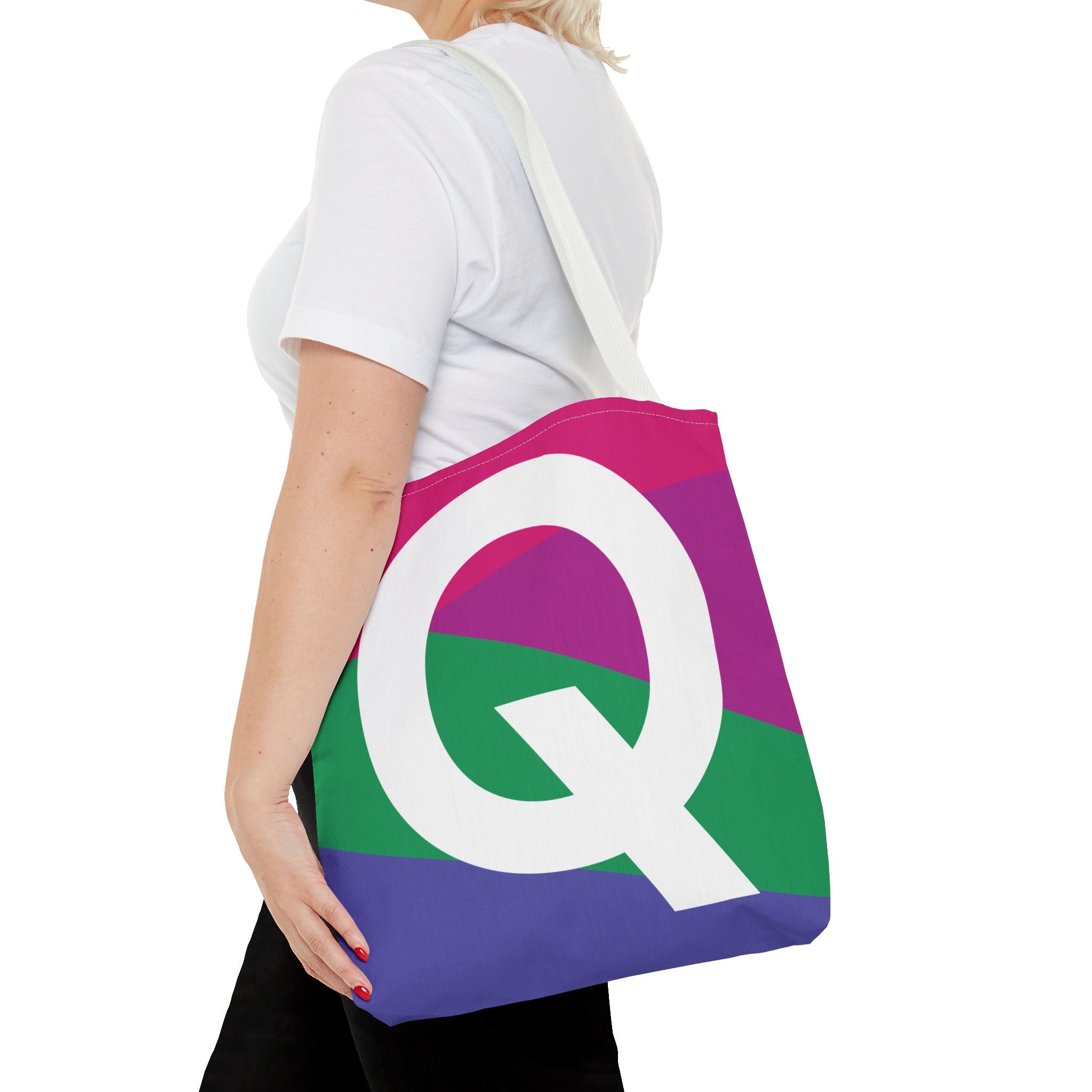 Monogram 'Q' Colorblock Tote Bag — Personalized Initial Q Shoulder Tote