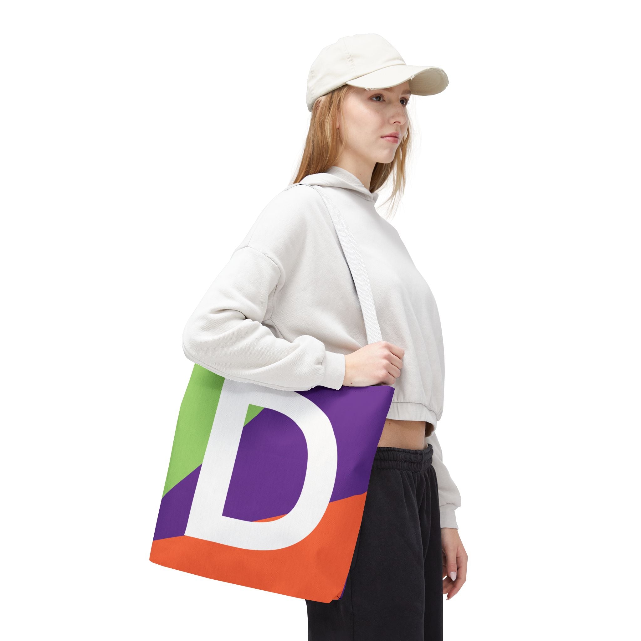 Monogram 'D' Colorblock Tote Bag — Personalized Initial D Shoulder Tote