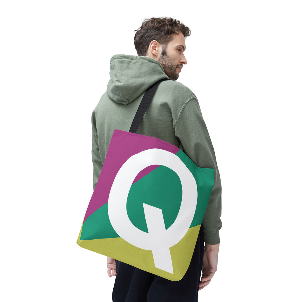 Monogram 'Q' Colorblock Tote Bag — Personalized Initial Q Shoulder Tote