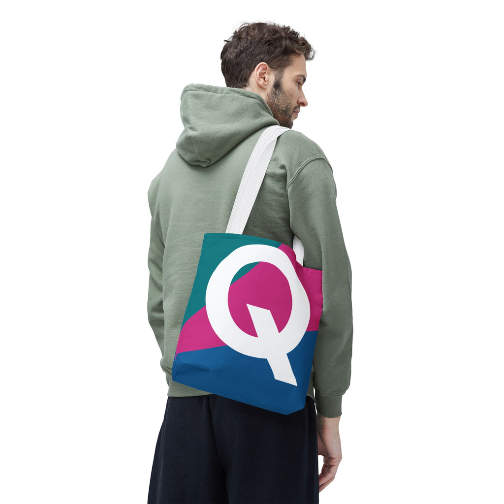 Monogram 'Q' Colorblock Tote Bag — Personalized Initial Q Shoulder Tote