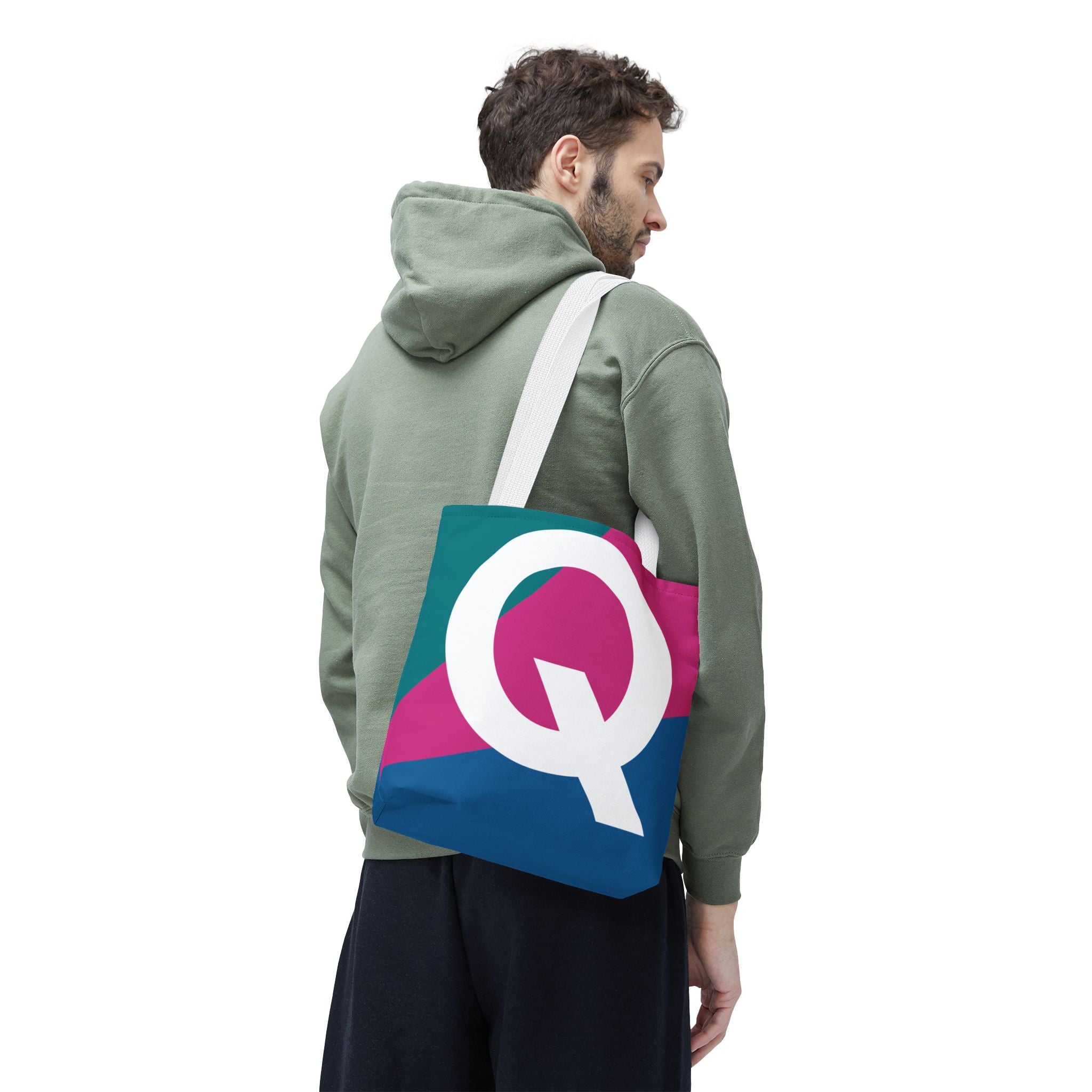 Monogram 'Q' Colorblock Tote Bag — Personalized Initial Q Shoulder Tote