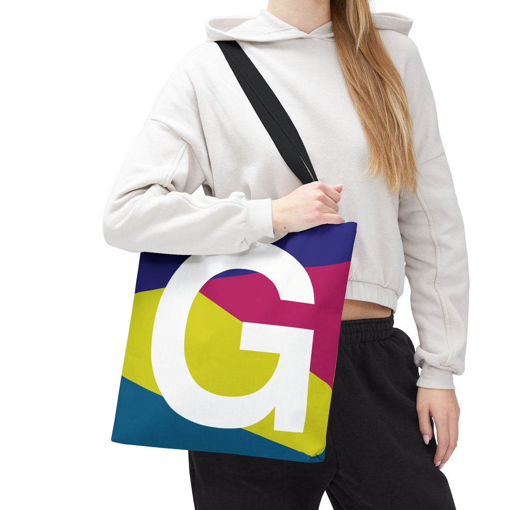 Monogram 'G' Colorblock Tote Bag — Personalized Initial G Shoulder Tote