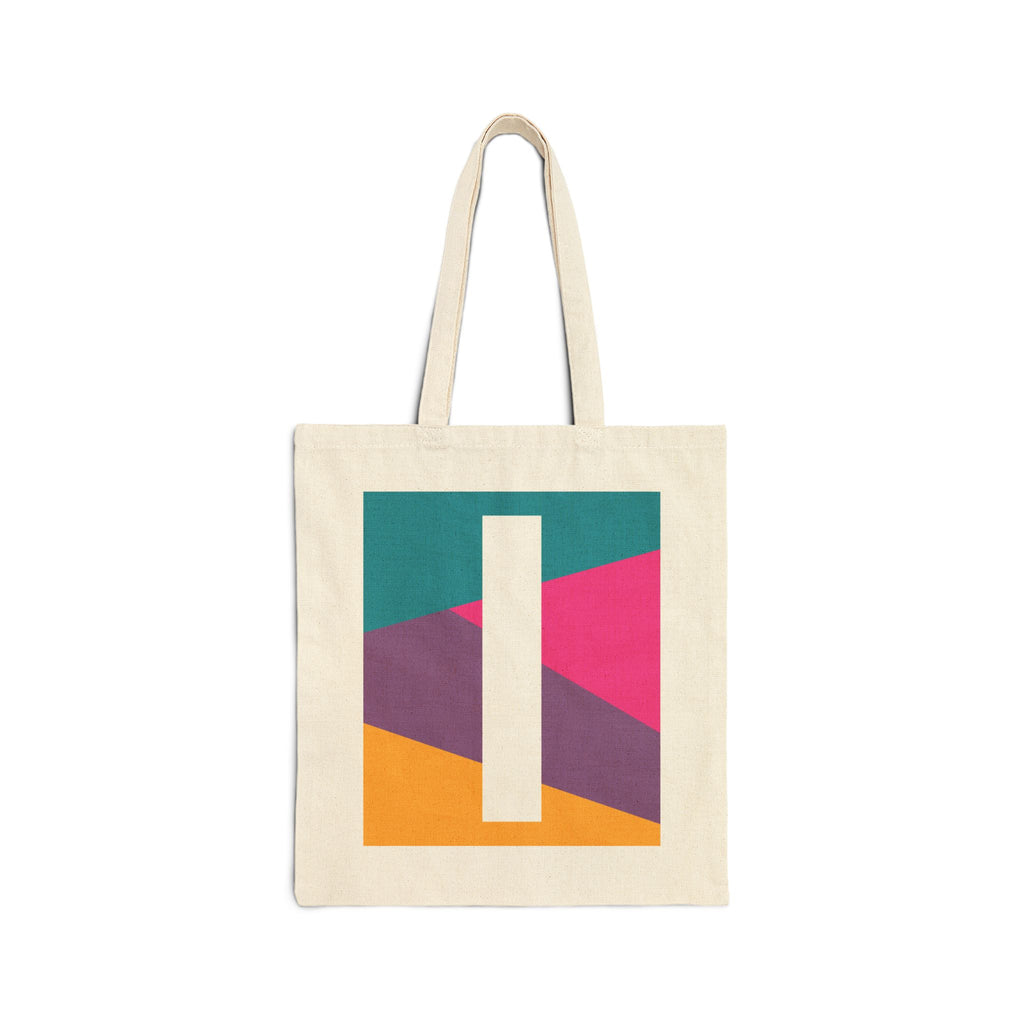 Initial I Colorblock Canvas Tote Bag — Monogram Letter I Reusable Grocery Tote
