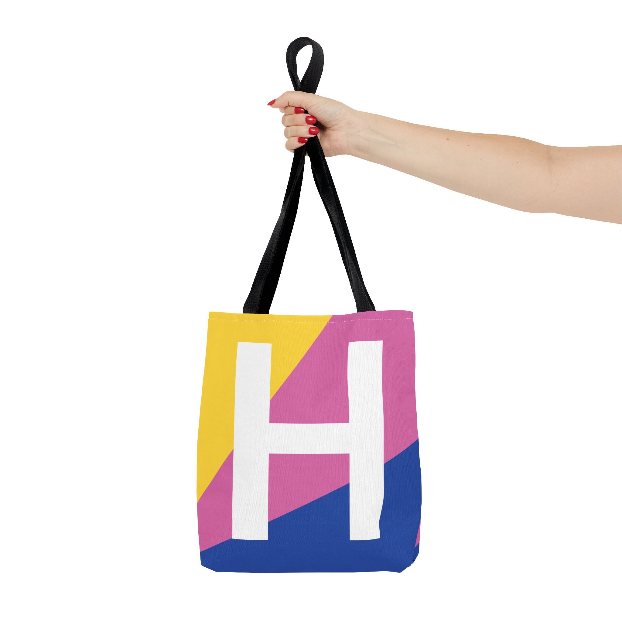 Monogram 'H' Colorblock Tote Bag — Personalized Initial H Shoulder Tote