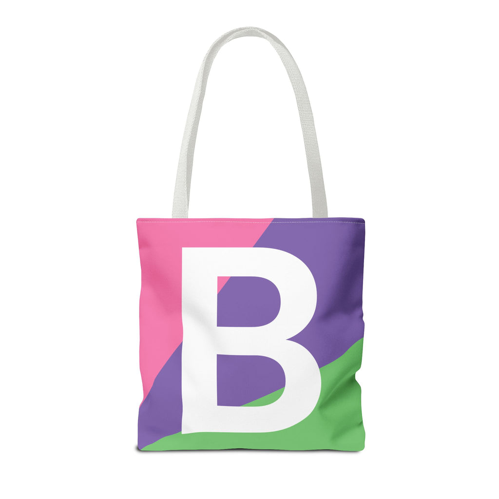Monogram 'B' Colorblock Tote Bag — Personalized Initial B Shoulder Tote