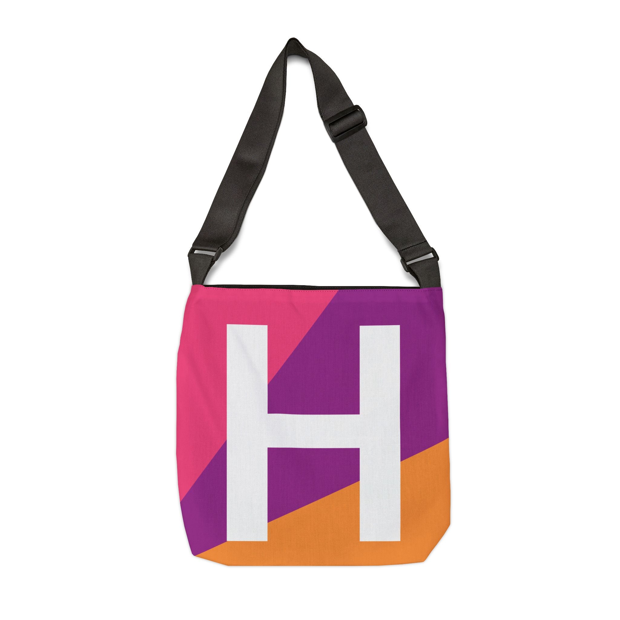 Initial Letter 'H' Colorblock Adjustable Tote Bag — Monogram Alphabet Shoulder Bag