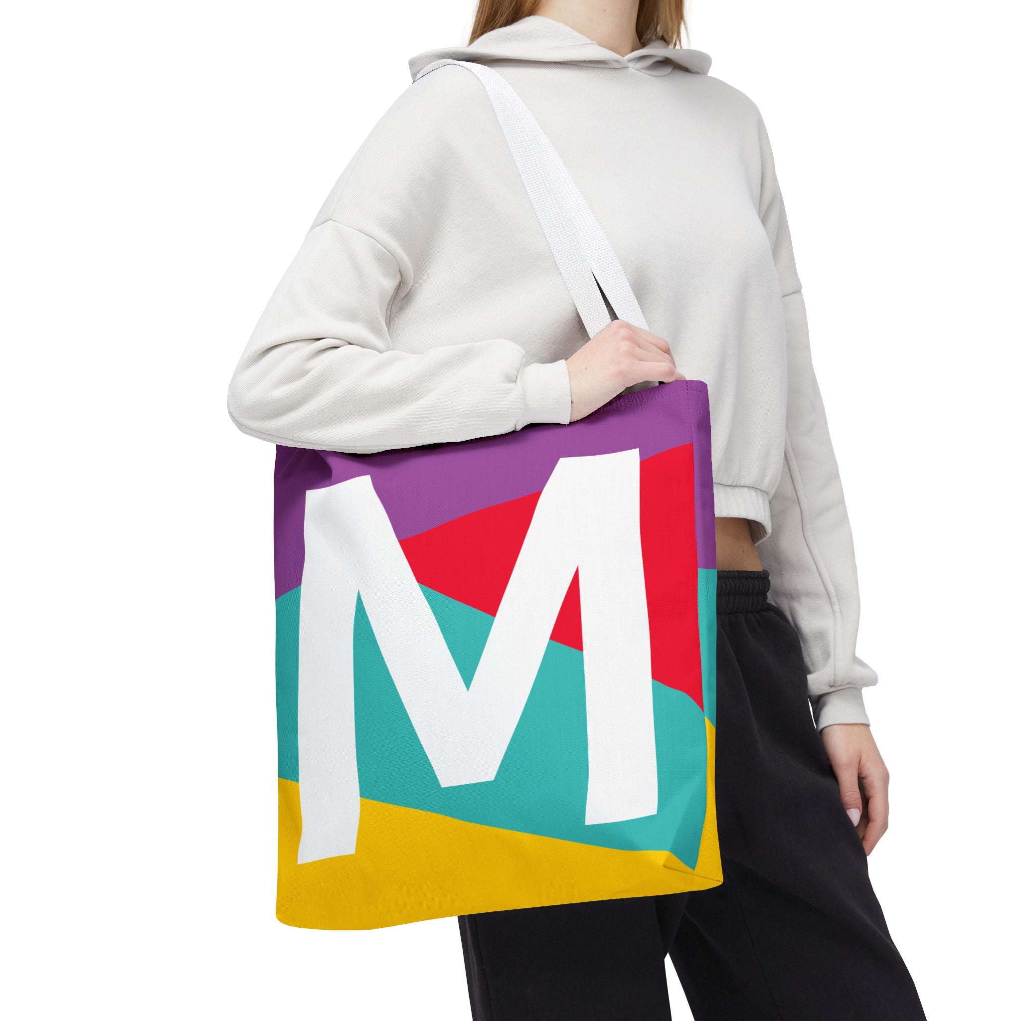 Monogram 'M' Colorblock Tote Bag — Personalized Initial M Shoulder Tote