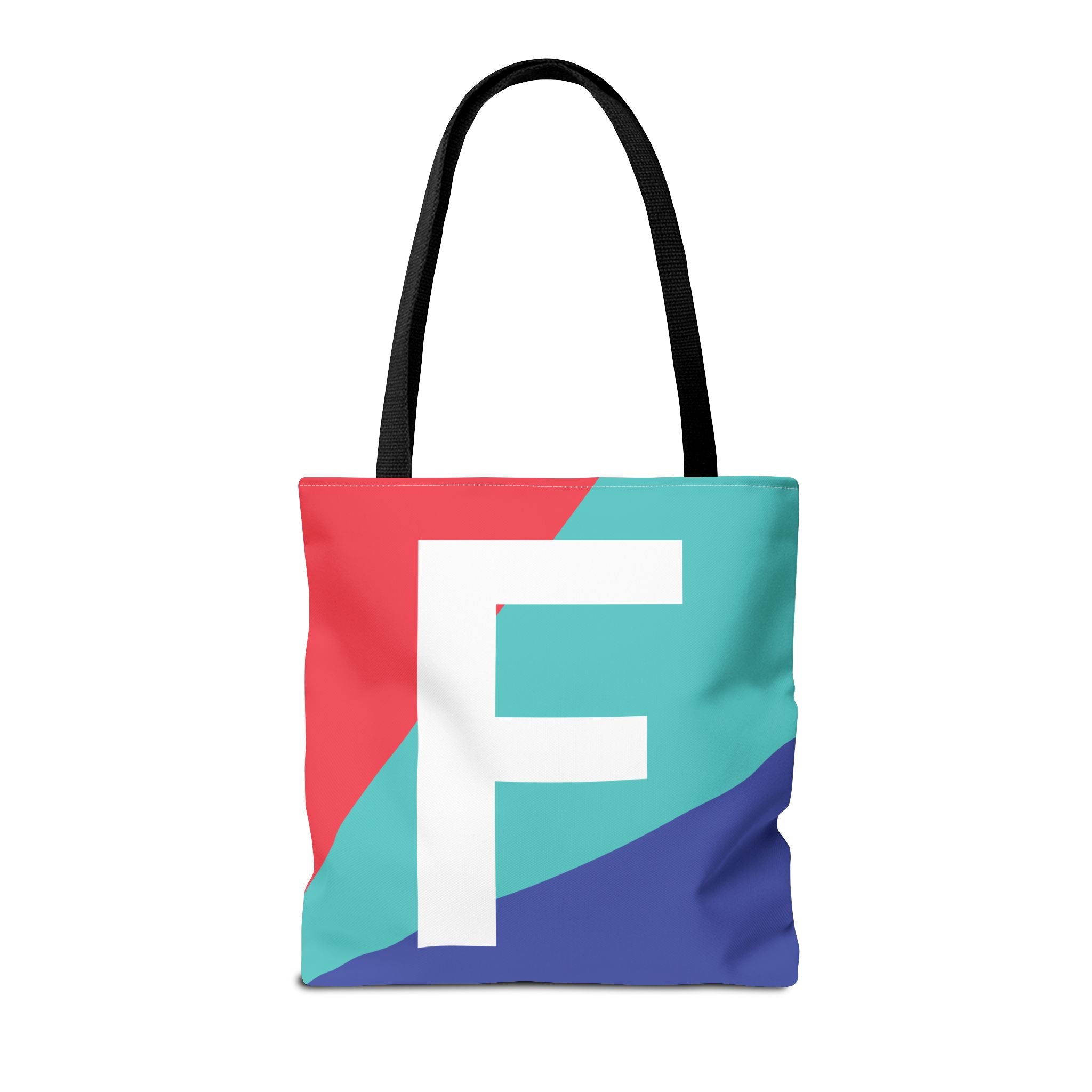 Monogram 'F' Colorblock Tote Bag — Personalized Initial F Shoulder Tote