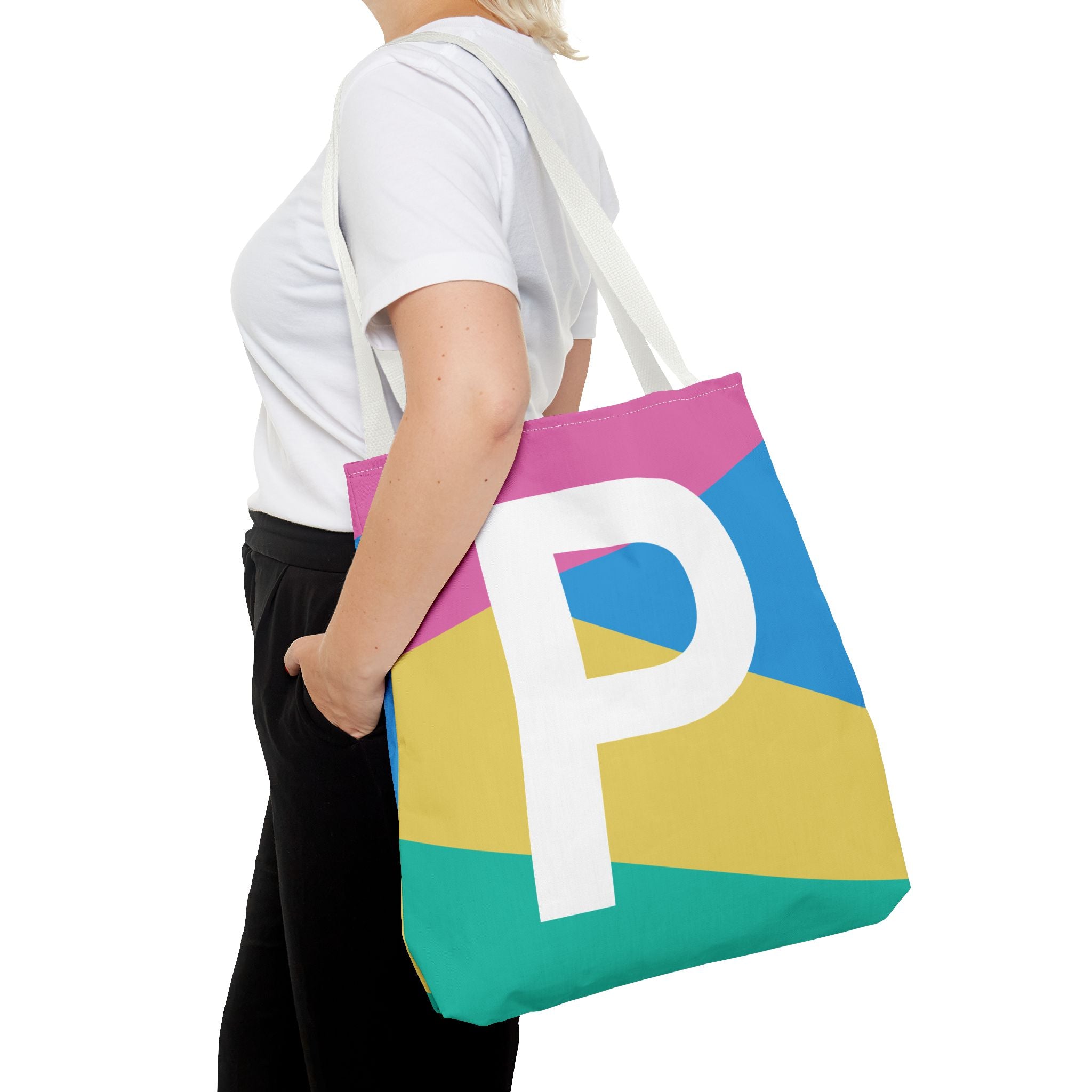 Monogram 'P' Colorblock Tote Bag — Personalized Initial P Shoulder Tote