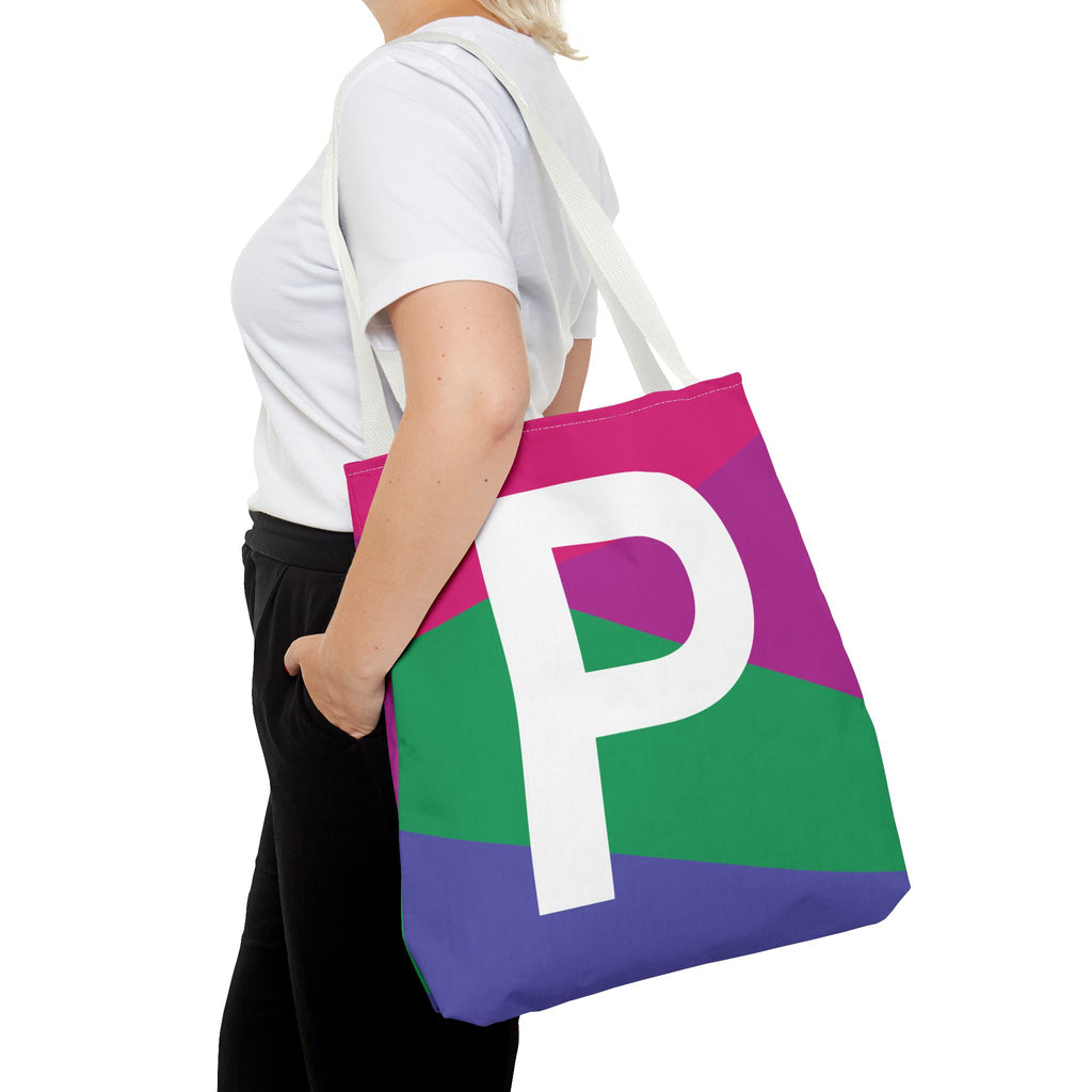 Monogram 'P' Colorblock Tote Bag — Personalized Initial P Shoulder Tote
