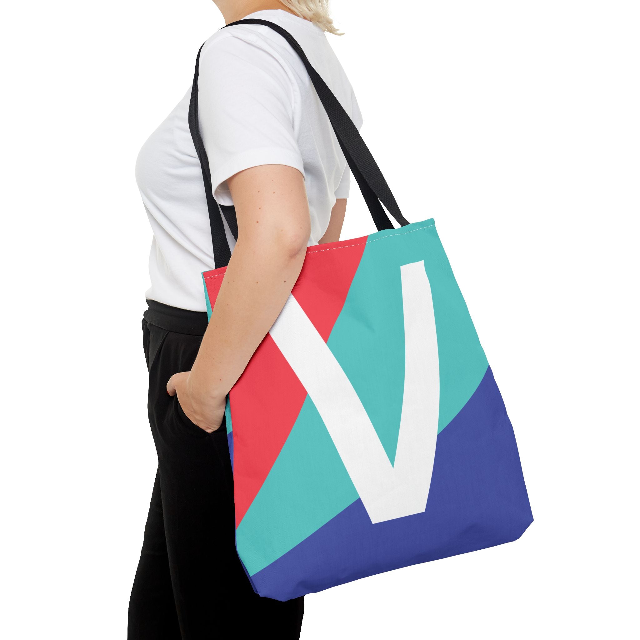Monogram 'V' Colorblock Tote Bag — Personalized Initial V Shoulder Tote