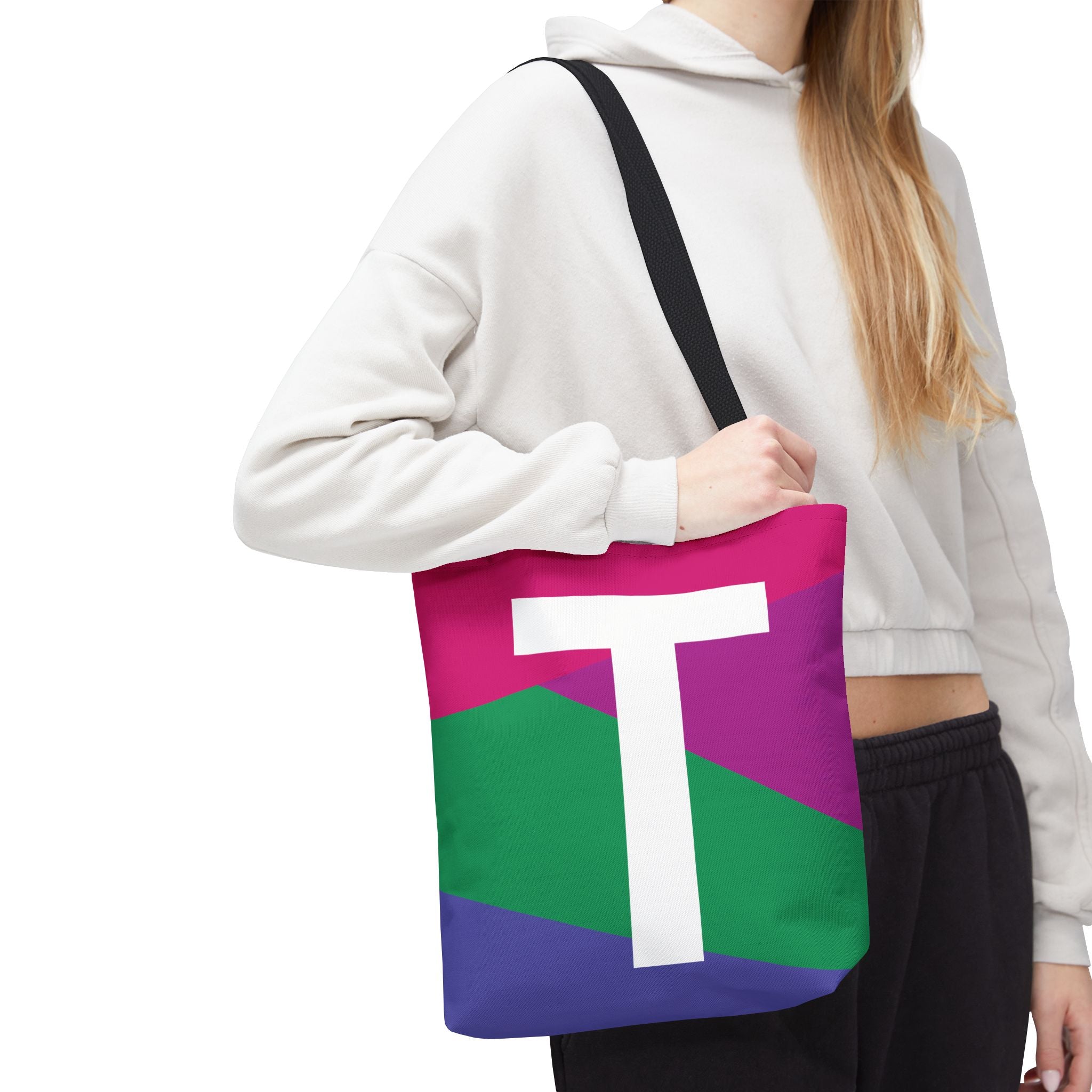 Monogram 'T' Colorblock Tote Bag — Personalized Initial T Shoulder Tote