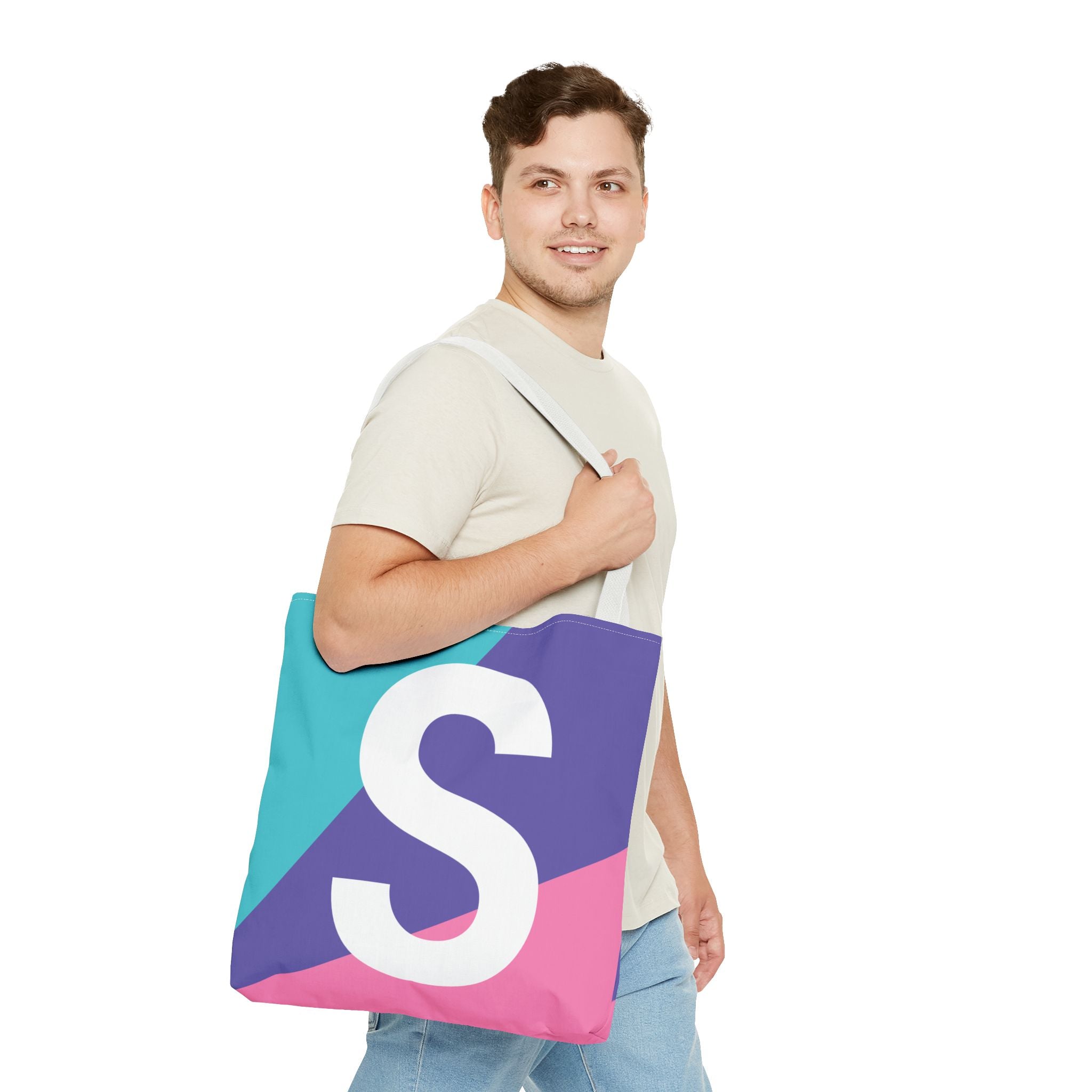 Monogram 'S' Colorblock Tote Bag — Personalized Initial S Shoulder Tote