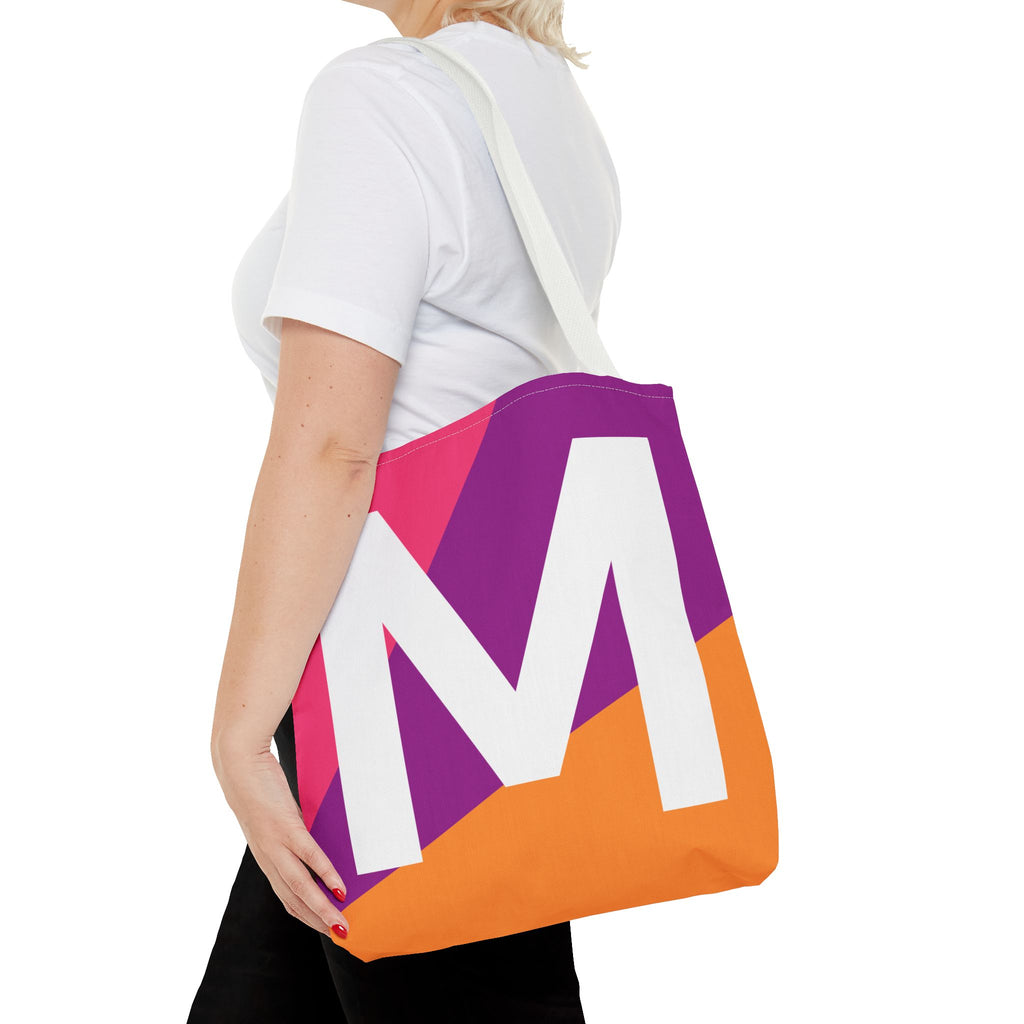Monogram 'M' Colorblock Tote Bag — Personalized Initial M Shoulder Tote
